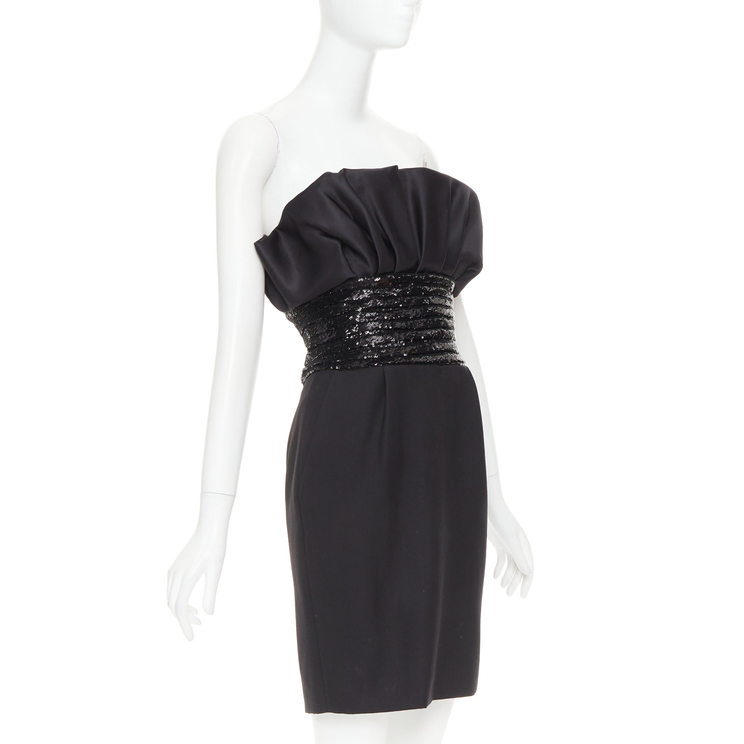 Alexandre Vauthier ALEXANDRE VAUTHIER SS2024 Runway black satin ruched sequin cummerband mini dress Size S / US 4 / IT 40 - 3 Thumbnail