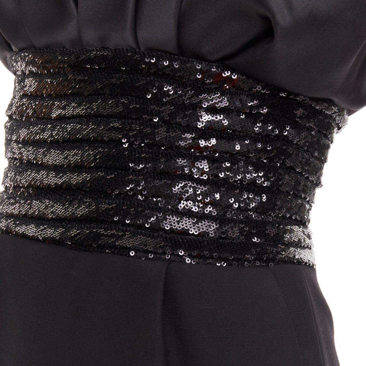 Alexandre Vauthier ALEXANDRE VAUTHIER SS2024 Runway black satin ruched sequin cummerband mini dress Size S / US 4 / IT 40 - 2 Thumbnail