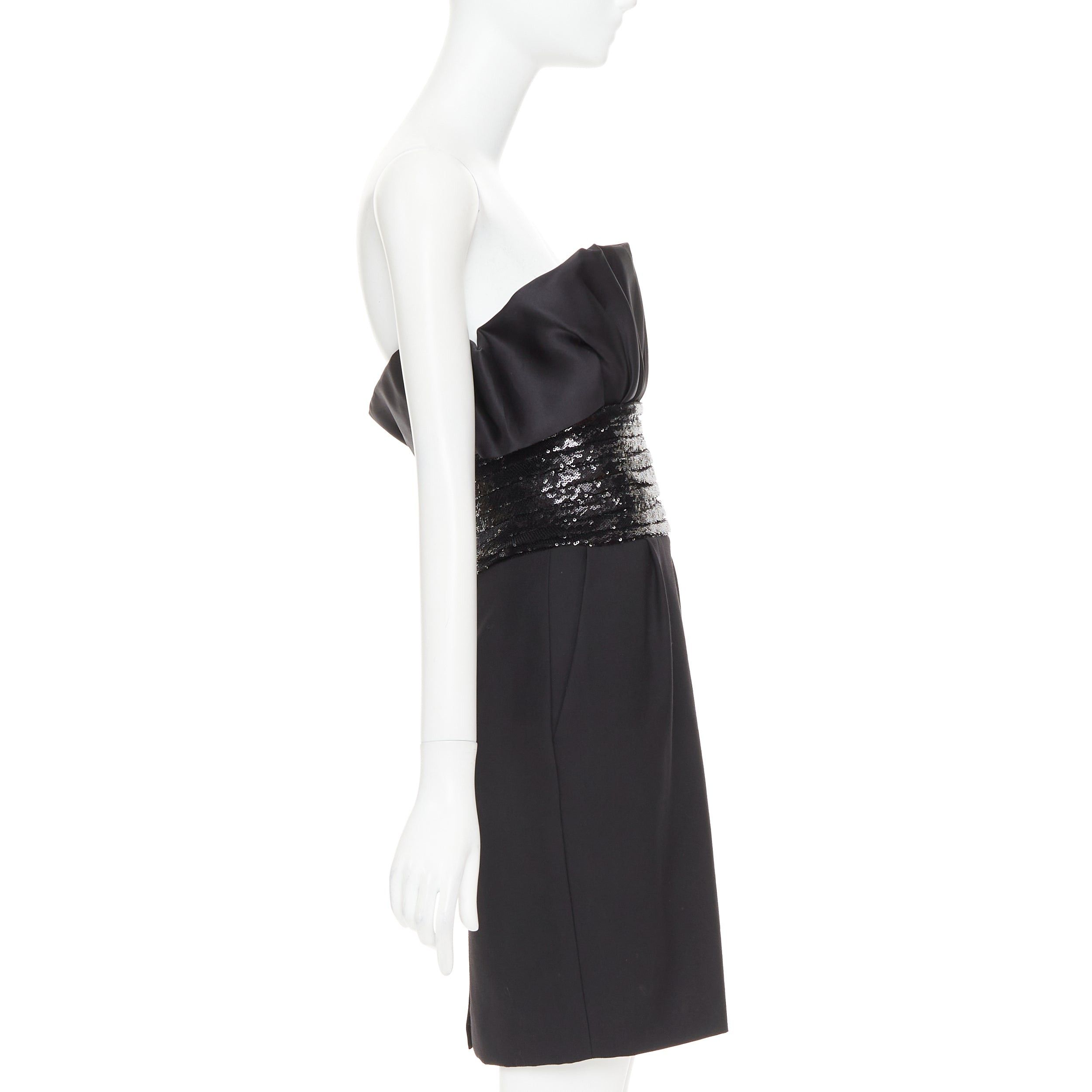Alexandre Vauthier ALEXANDRE VAUTHIER SS2024 Runway black satin ruched sequin cummerband mini dress Size S / US 4 / IT 40 - 4 Thumbnail
