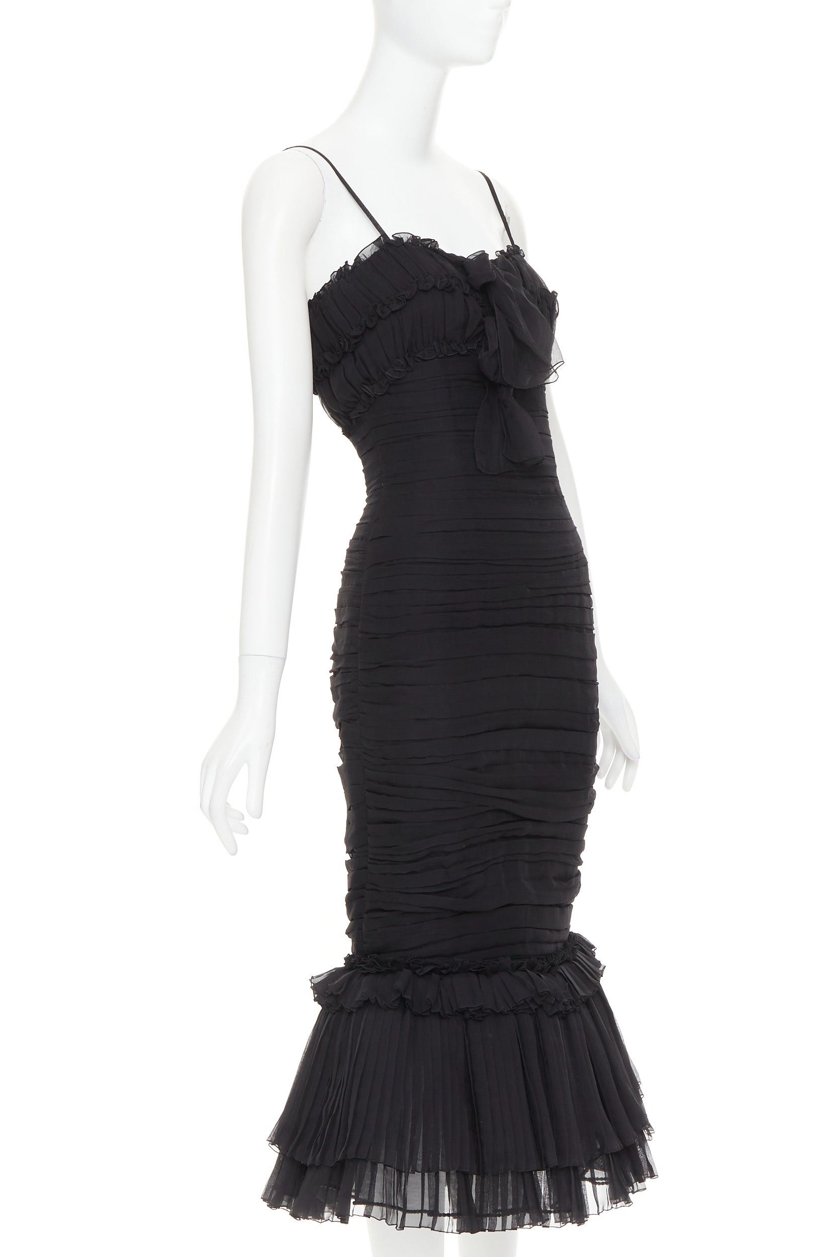 Alexandre Vauthier ALEXANDRE VAUTHIER COUTURE black chiffon ruched tulle flared crystal skirt dress Size S / US 4 / IT 40 - 3 Thumbnail