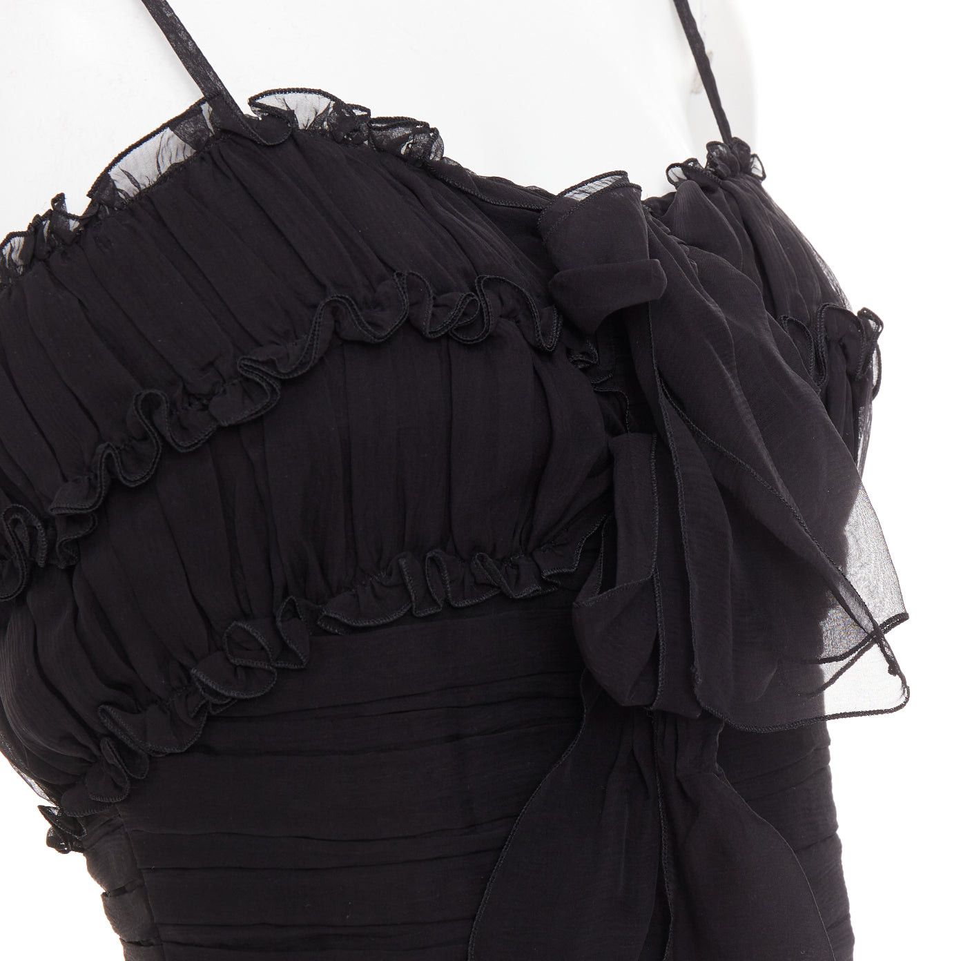 Alexandre Vauthier ALEXANDRE VAUTHIER COUTURE black chiffon ruched tulle flared crystal skirt dress Size S / US 4 / IT 40 - 2 Thumbnail