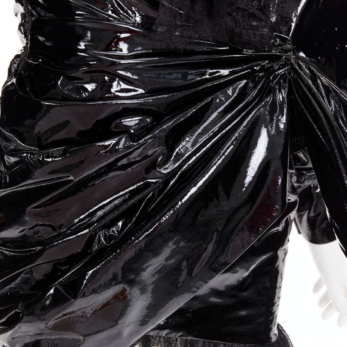Alexandre Vauthier rare ALEXANDRE VAUTHIER COUTURE AW2018 Runway black PVC tulle lace plunge wrap mini dress Size S / US 4 / IT 40 - 8 Thumbnail