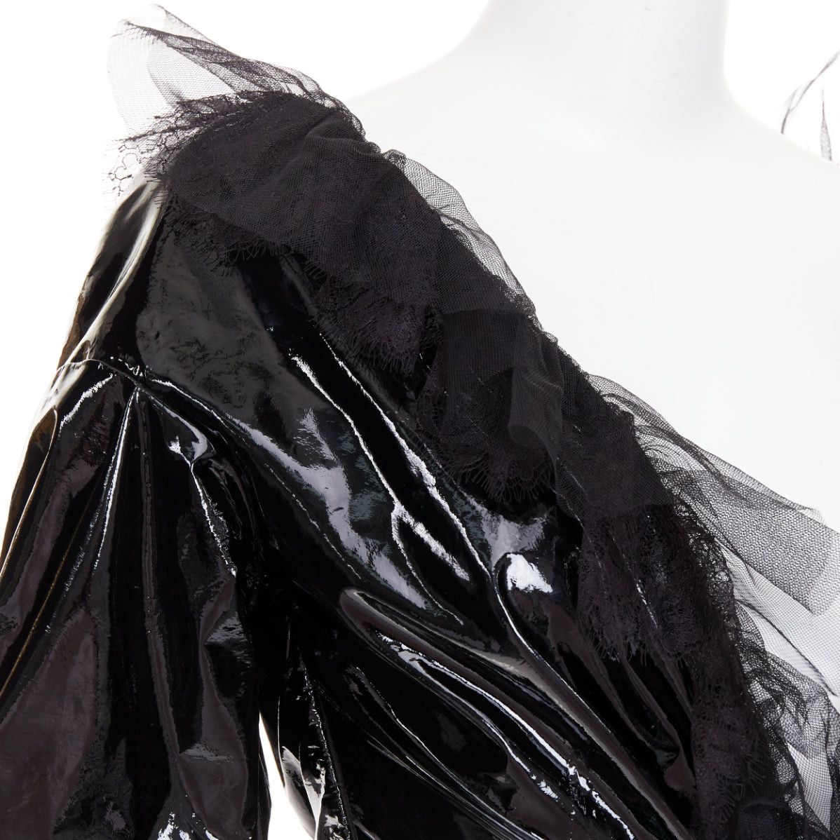 Alexandre Vauthier rare ALEXANDRE VAUTHIER COUTURE AW2018 Runway black PVC tulle lace plunge wrap mini dress Size S / US 4 / IT 40 - 7 Thumbnail