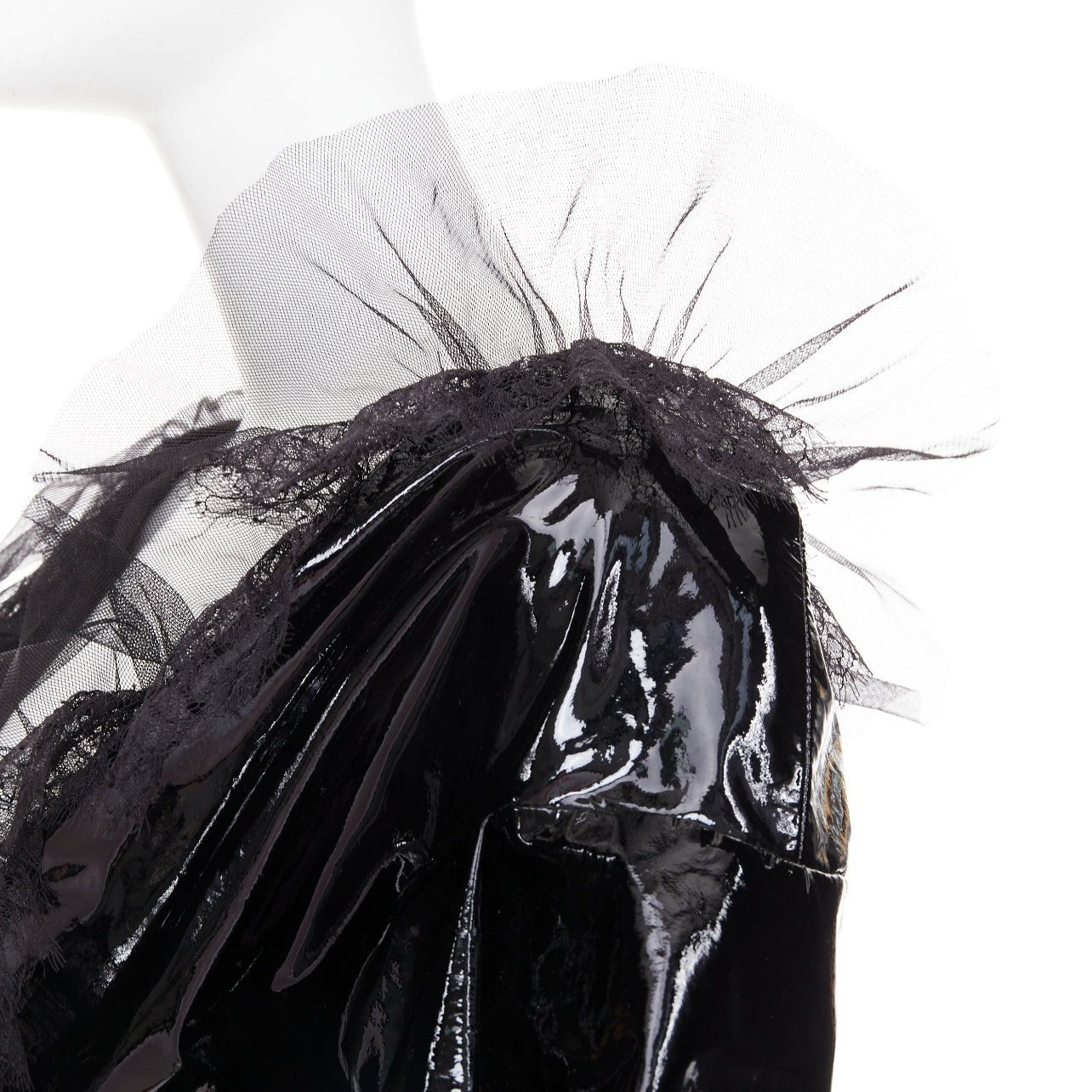 Alexandre Vauthier rare ALEXANDRE VAUTHIER COUTURE AW2018 Runway black PVC tulle lace plunge wrap mini dress Size S / US 4 / IT 40 - 2 Thumbnail