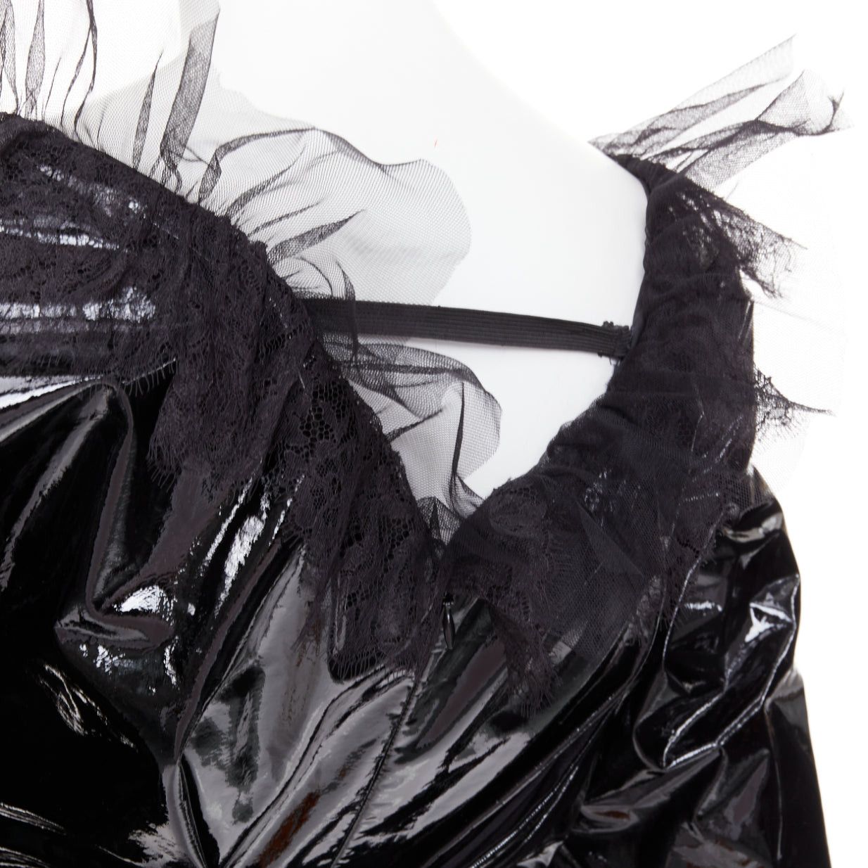 Alexandre Vauthier rare ALEXANDRE VAUTHIER COUTURE AW2018 Runway black PVC tulle lace plunge wrap mini dress Size S / US 4 / IT 40 - 10 Thumbnail