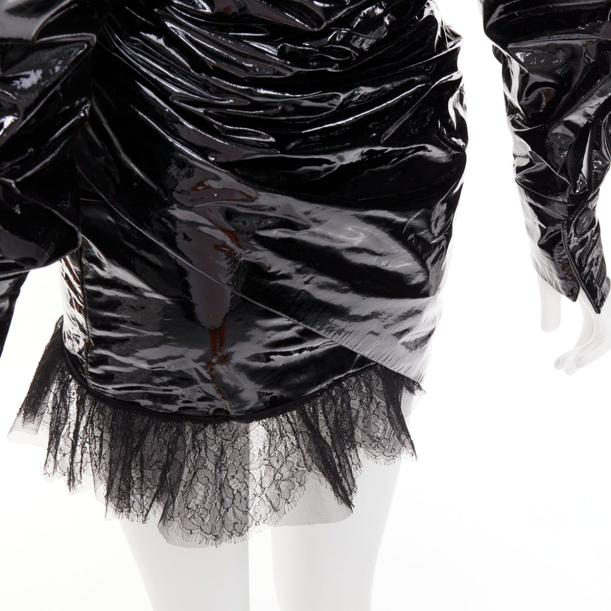 Alexandre Vauthier rare ALEXANDRE VAUTHIER COUTURE AW2018 Runway black PVC tulle lace plunge wrap mini dress Size S / US 4 / IT 40 - 11 Thumbnail