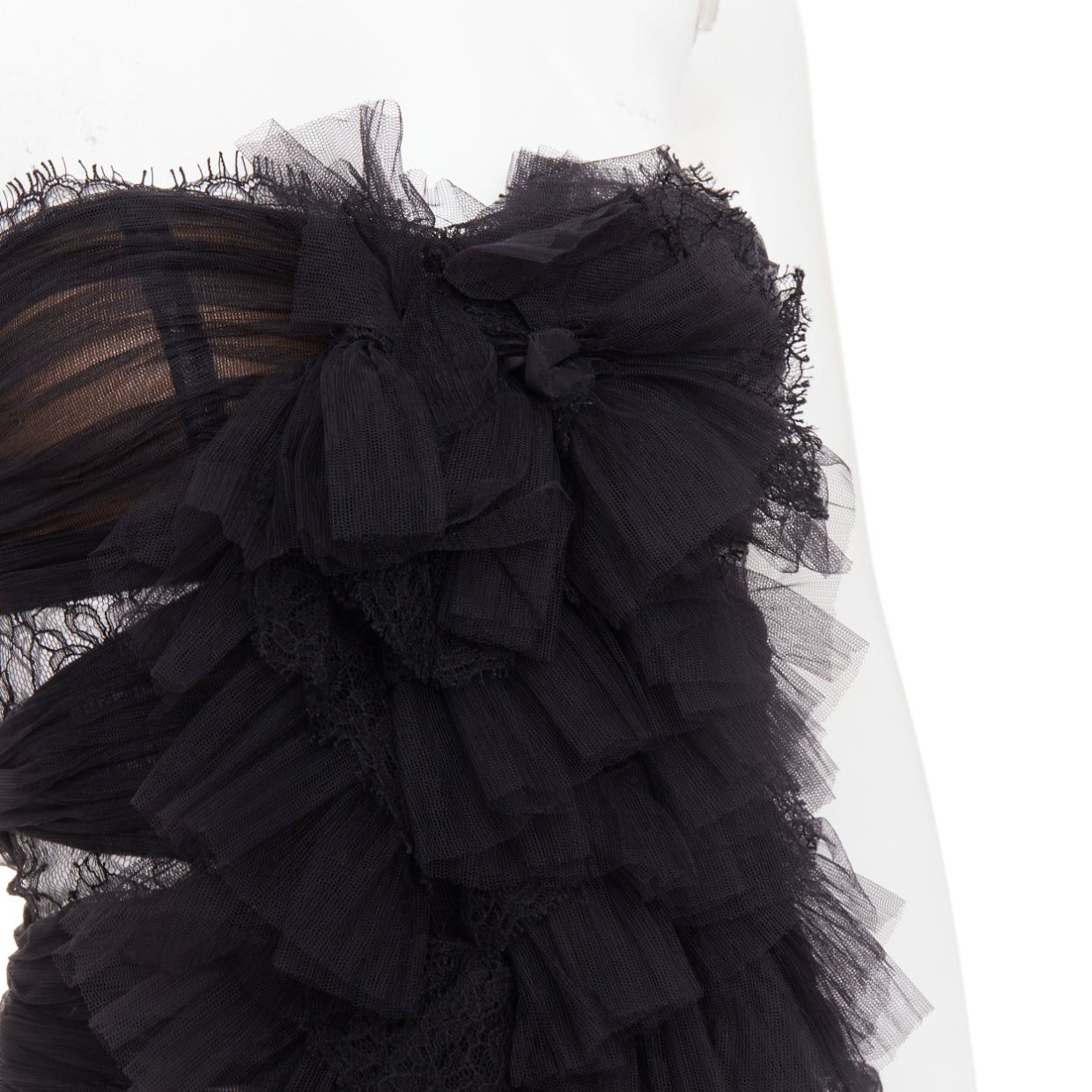 Alexandre Vauthier rare ALEXANDRE VAUTHIER COUTURE AW2022 Runway Lognon black pleated tulle lace ruffle mini dress Size S / US 4 / IT 40 - 2 Thumbnail