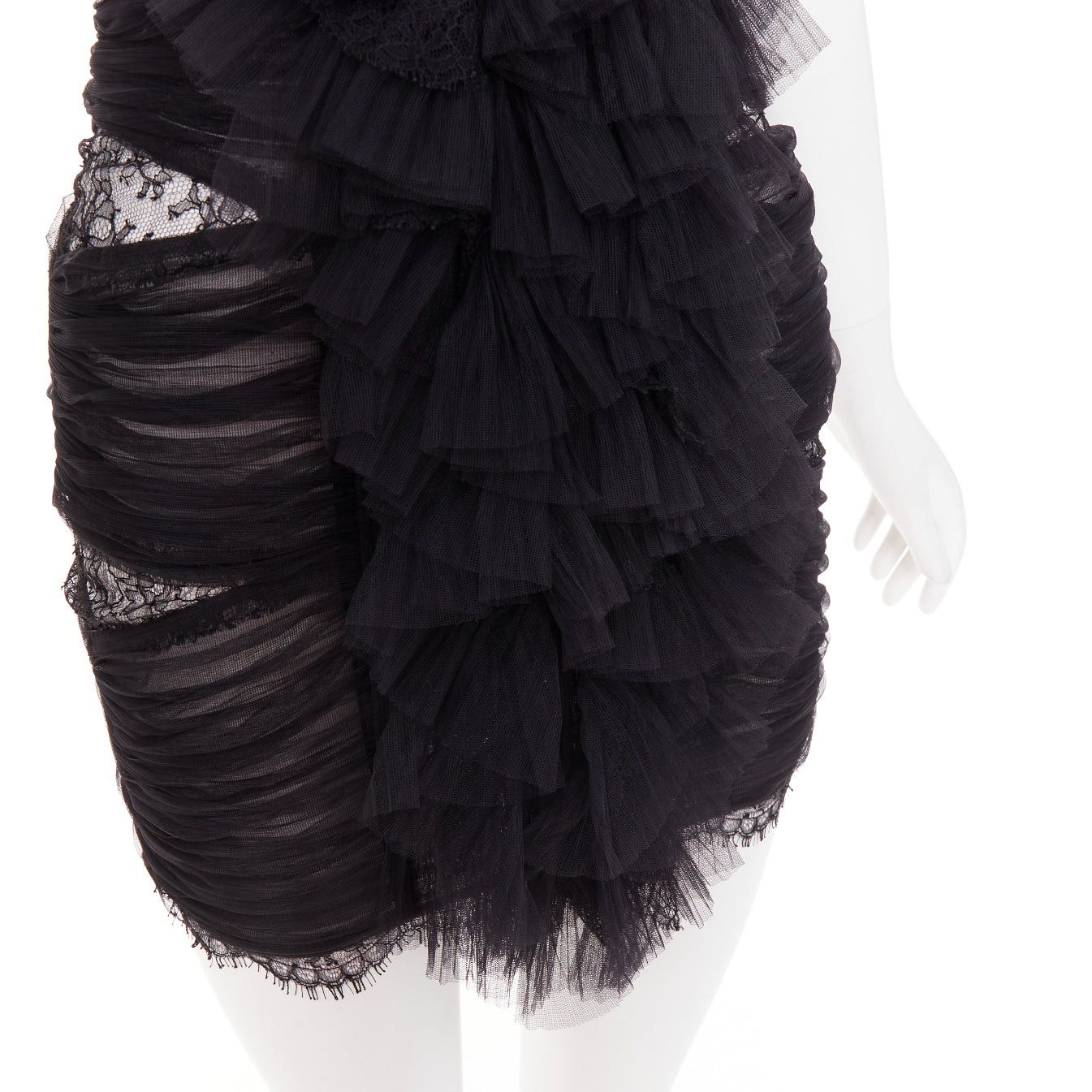 Alexandre Vauthier rare ALEXANDRE VAUTHIER COUTURE AW2022 Runway Lognon black pleated tulle lace ruffle mini dress Size S / US 4 / IT 40 - 7 Thumbnail