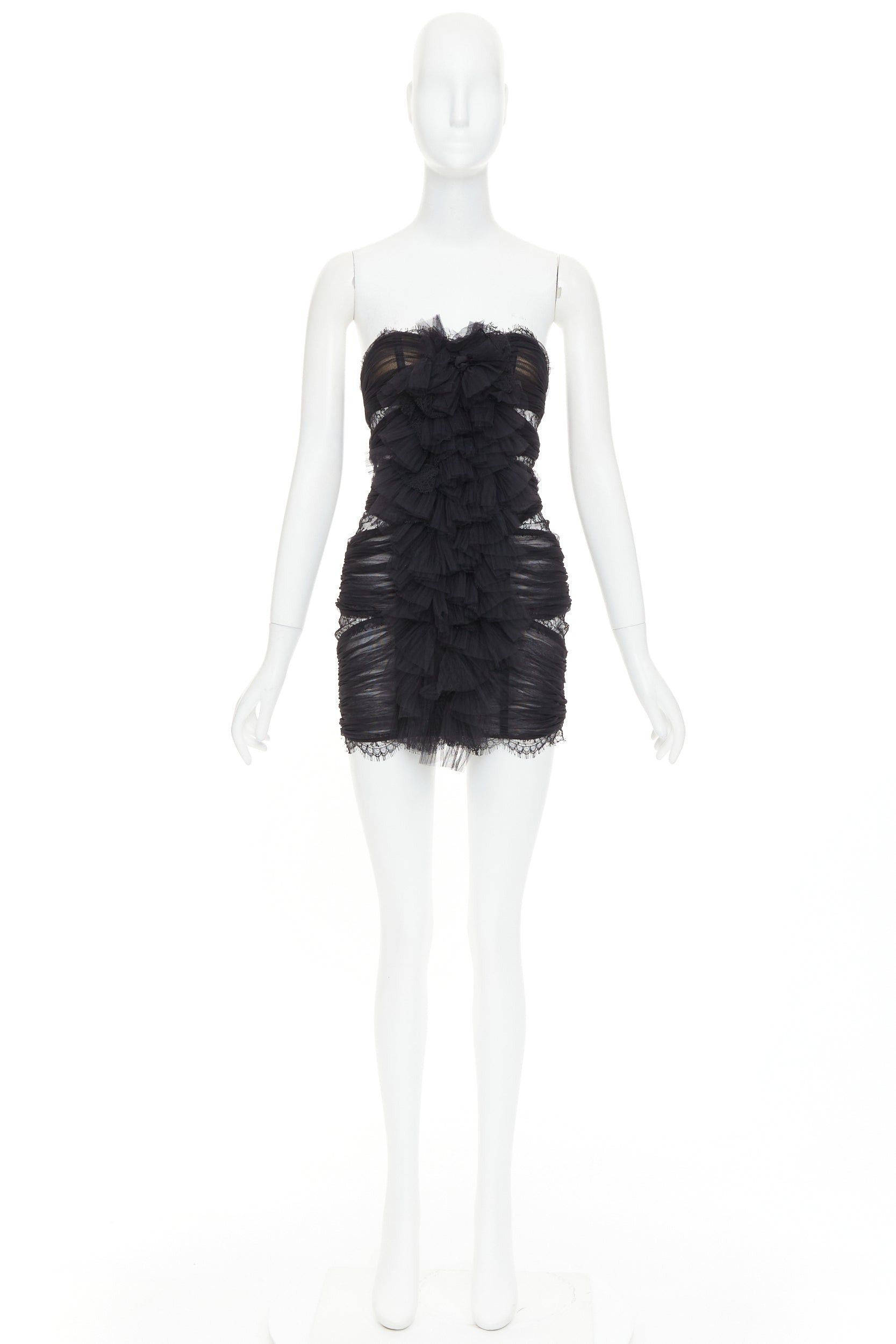 Alexandre Vauthier rare ALEXANDRE VAUTHIER COUTURE AW2022 Runway Lognon black pleated tulle lace ruffle mini dress Size S / US 4 / IT 40 - 11 Thumbnail
