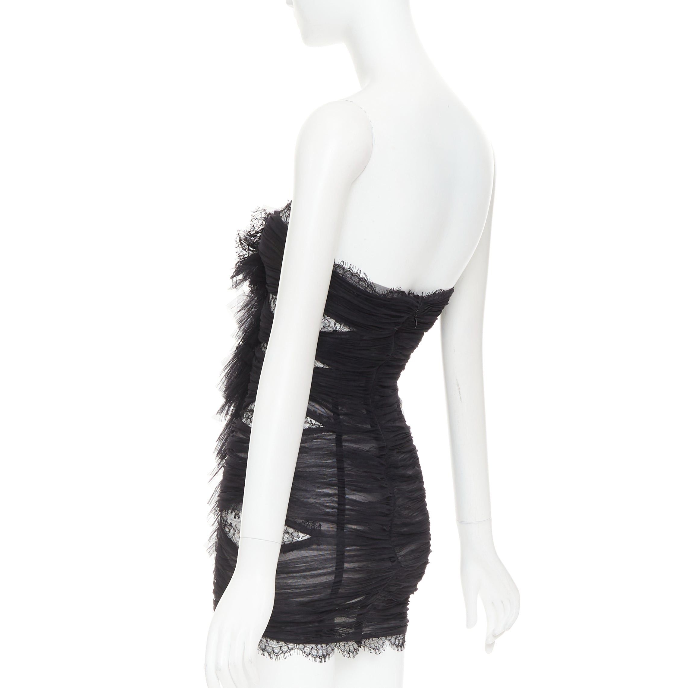 Alexandre Vauthier rare ALEXANDRE VAUTHIER COUTURE AW2022 Runway Lognon black pleated tulle lace ruffle mini dress Size S / US 4 / IT 40 - 6 Thumbnail
