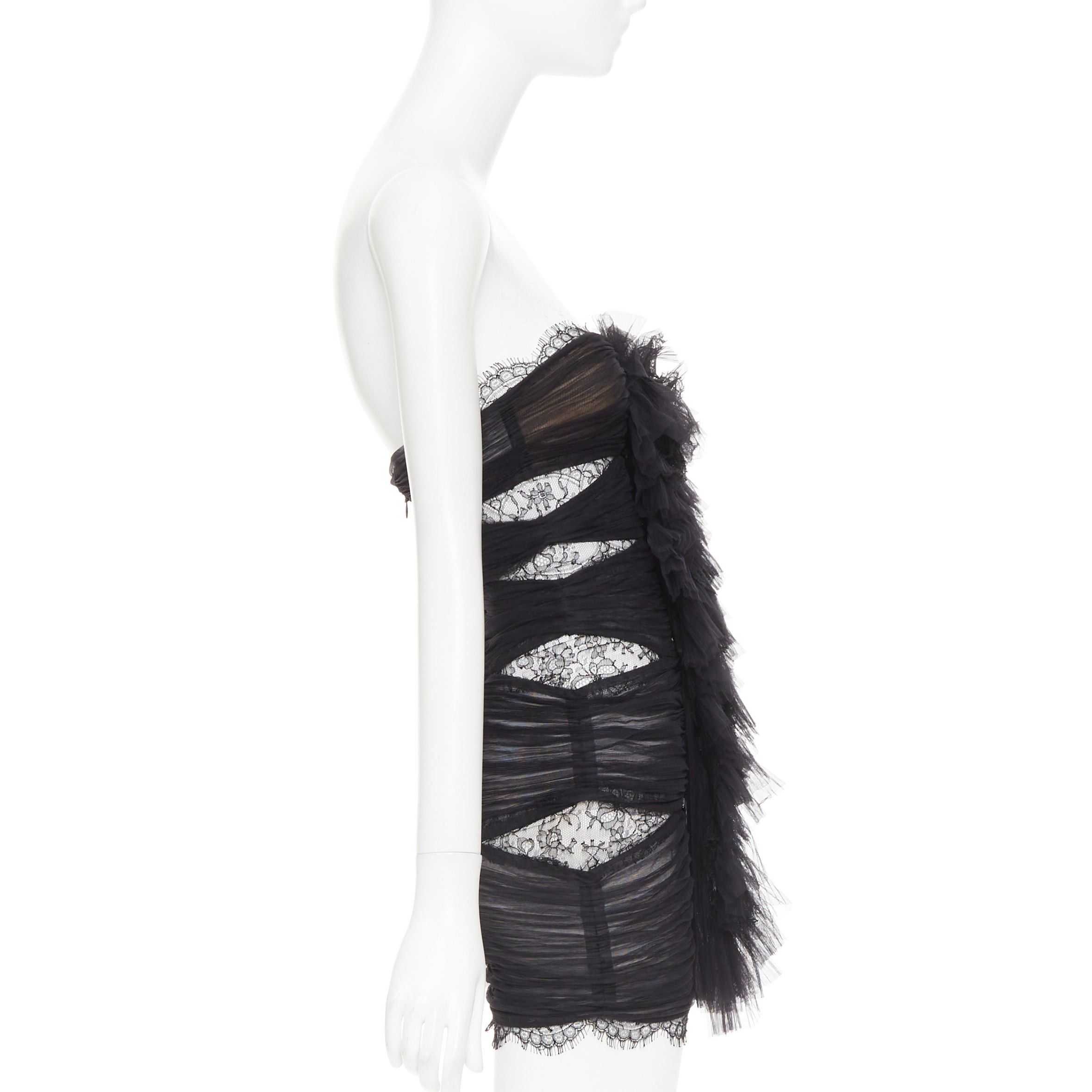 Alexandre Vauthier rare ALEXANDRE VAUTHIER COUTURE AW2022 Runway Lognon black pleated tulle lace ruffle mini dress Size S / US 4 / IT 40 - 4 Thumbnail