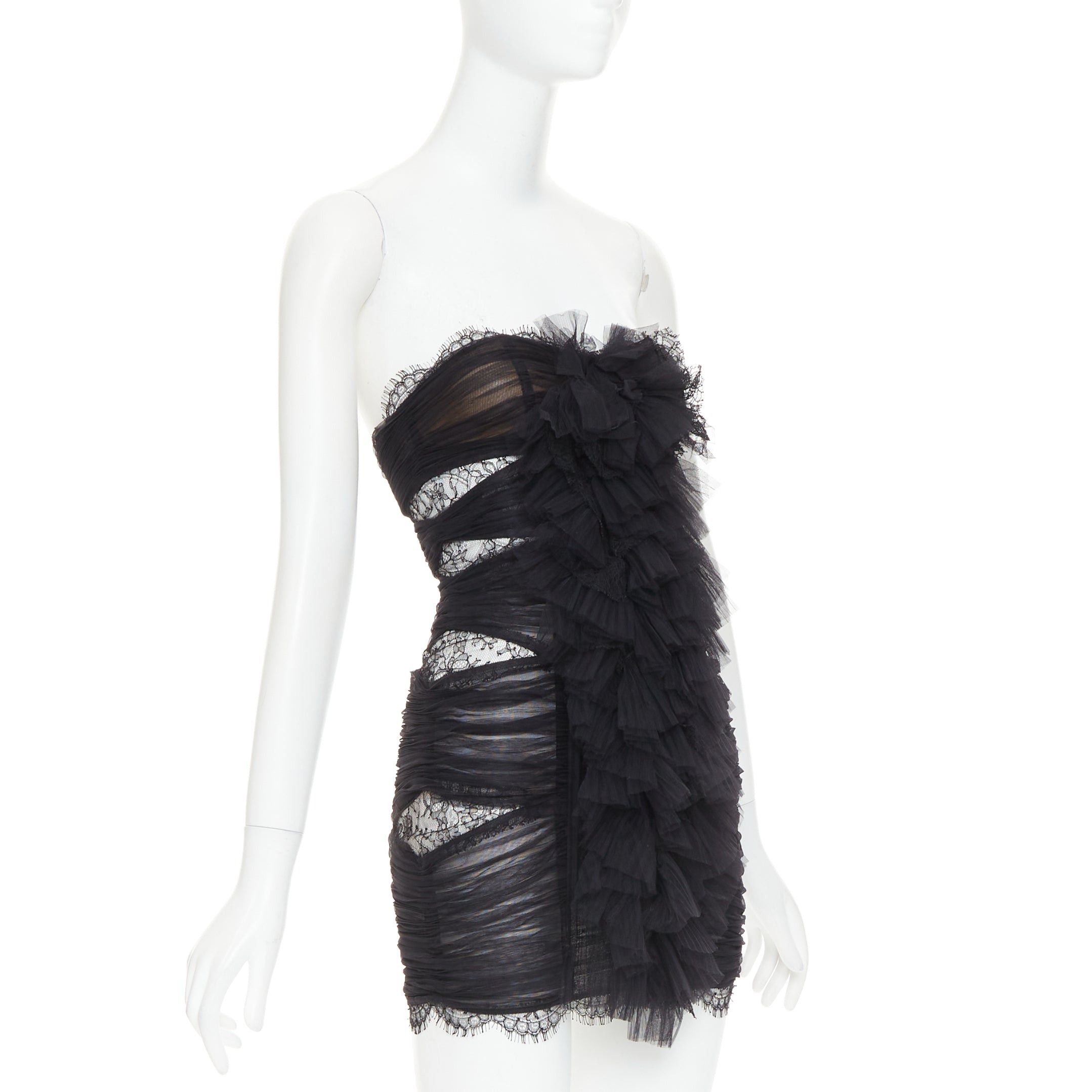 Alexandre Vauthier rare ALEXANDRE VAUTHIER COUTURE AW2022 Runway Lognon black pleated tulle lace ruffle mini dress Size S / US 4 / IT 40 - 3 Thumbnail