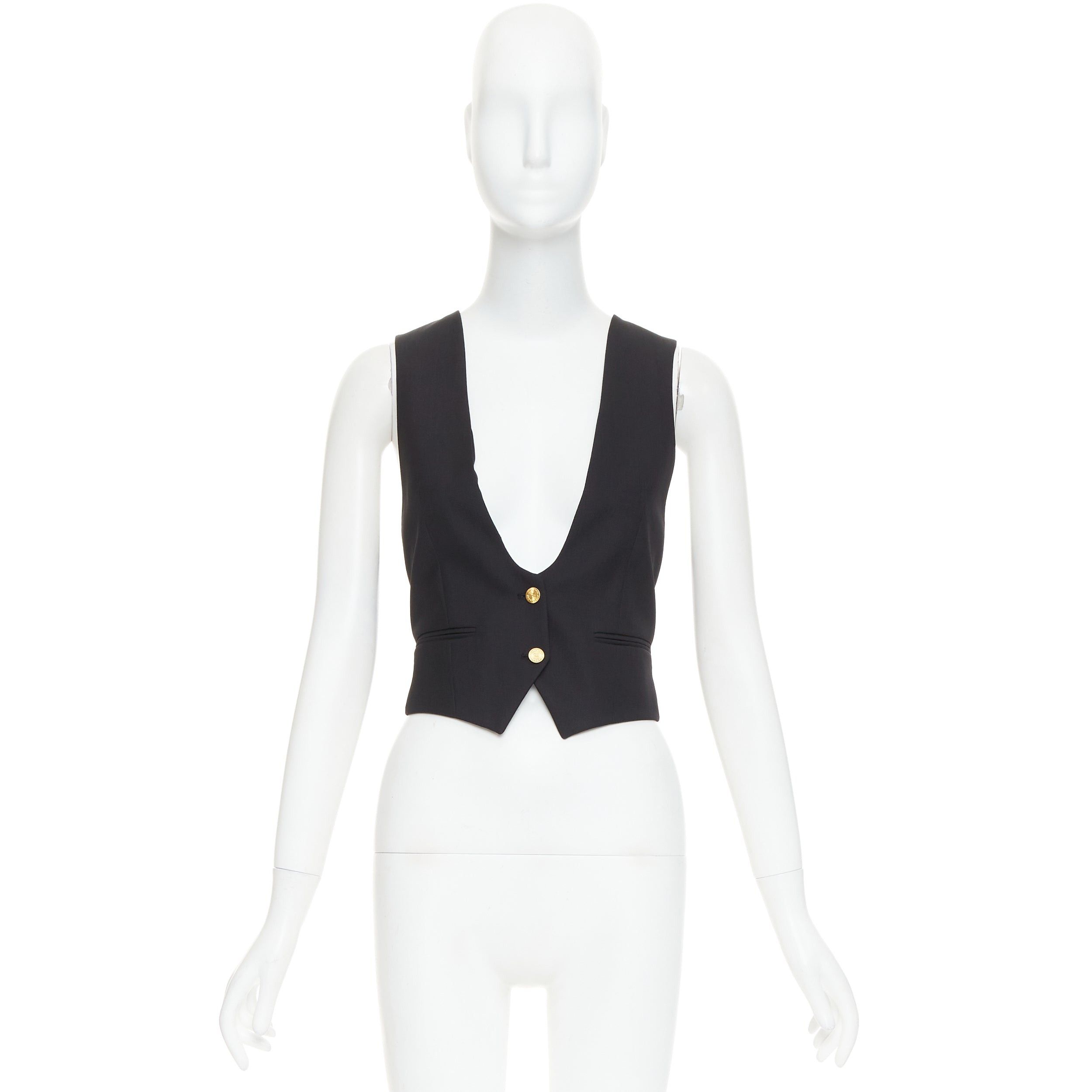 Alexandre Vauthier ALEXANDRE VAUTHIER COUTURE Runway black gold logo buttons plunge neck waistcoat vest Size S / US 4 / IT 40 - 9 Thumbnail