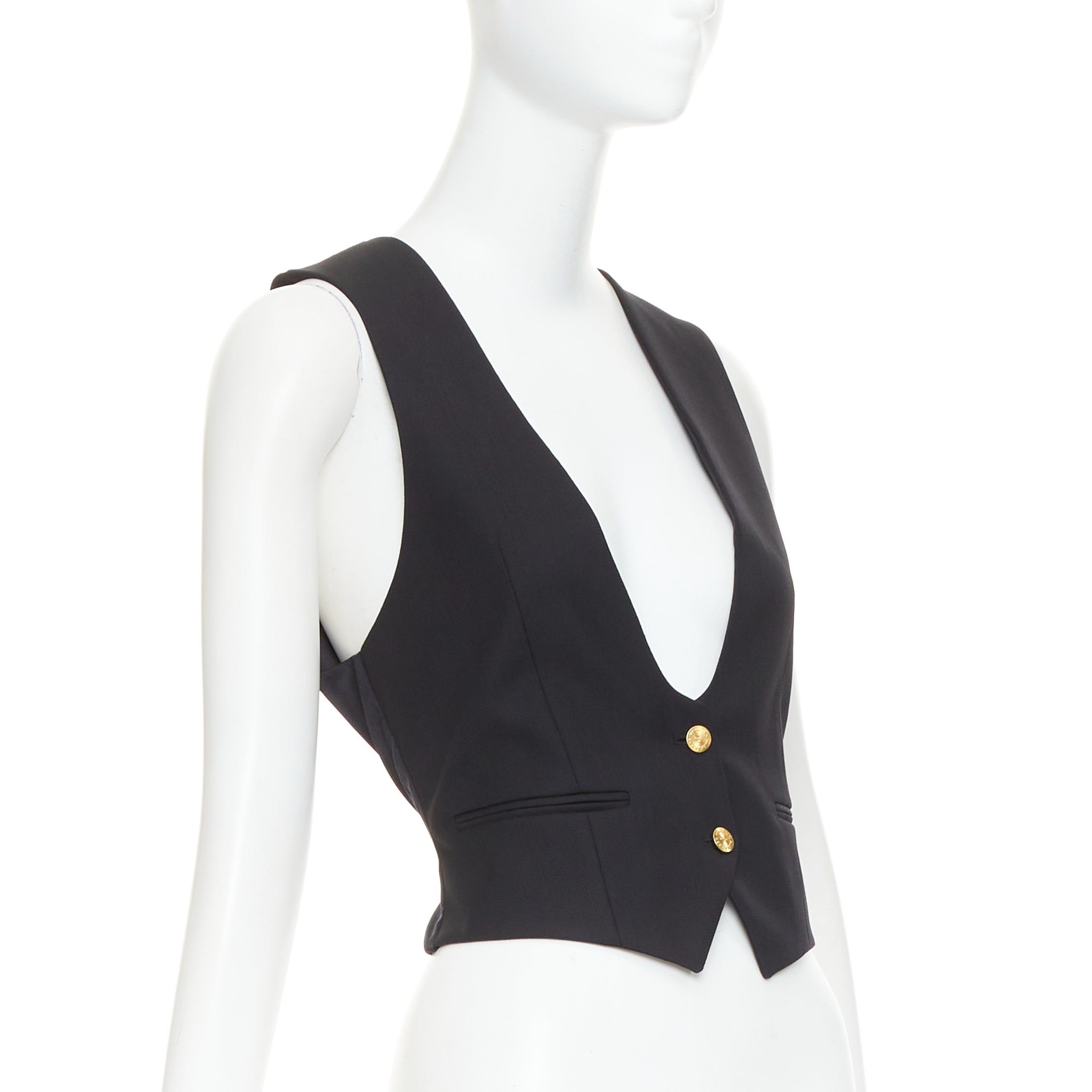 Alexandre Vauthier ALEXANDRE VAUTHIER COUTURE Runway black gold logo buttons plunge neck waistcoat vest Size S / US 4 / IT 40 - 3 Thumbnail