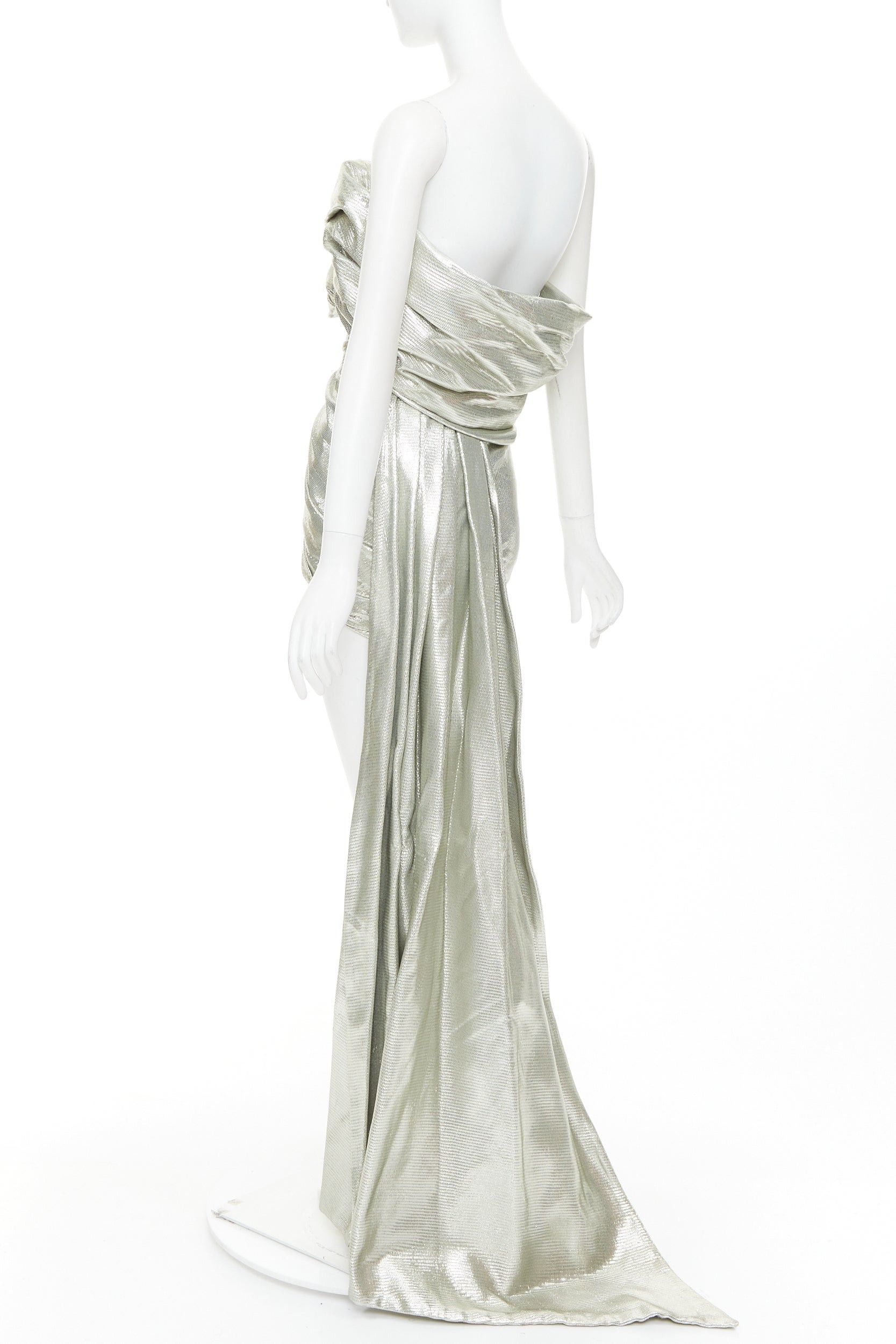 Alexandre Vauthier rare ALEXANDRE VAUTHIER COUTURE AW2019 Runway turquoise lame drape off shoulder train gown Size S / US 4 / IT 40 - 6 Thumbnail