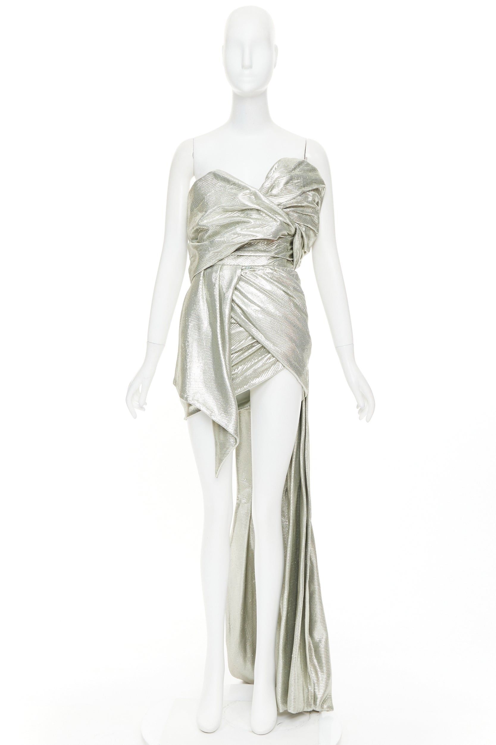 Alexandre Vauthier rare ALEXANDRE VAUTHIER COUTURE AW2019 Runway turquoise lame drape off shoulder train gown Size S / US 4 / IT 40 - 13 Thumbnail