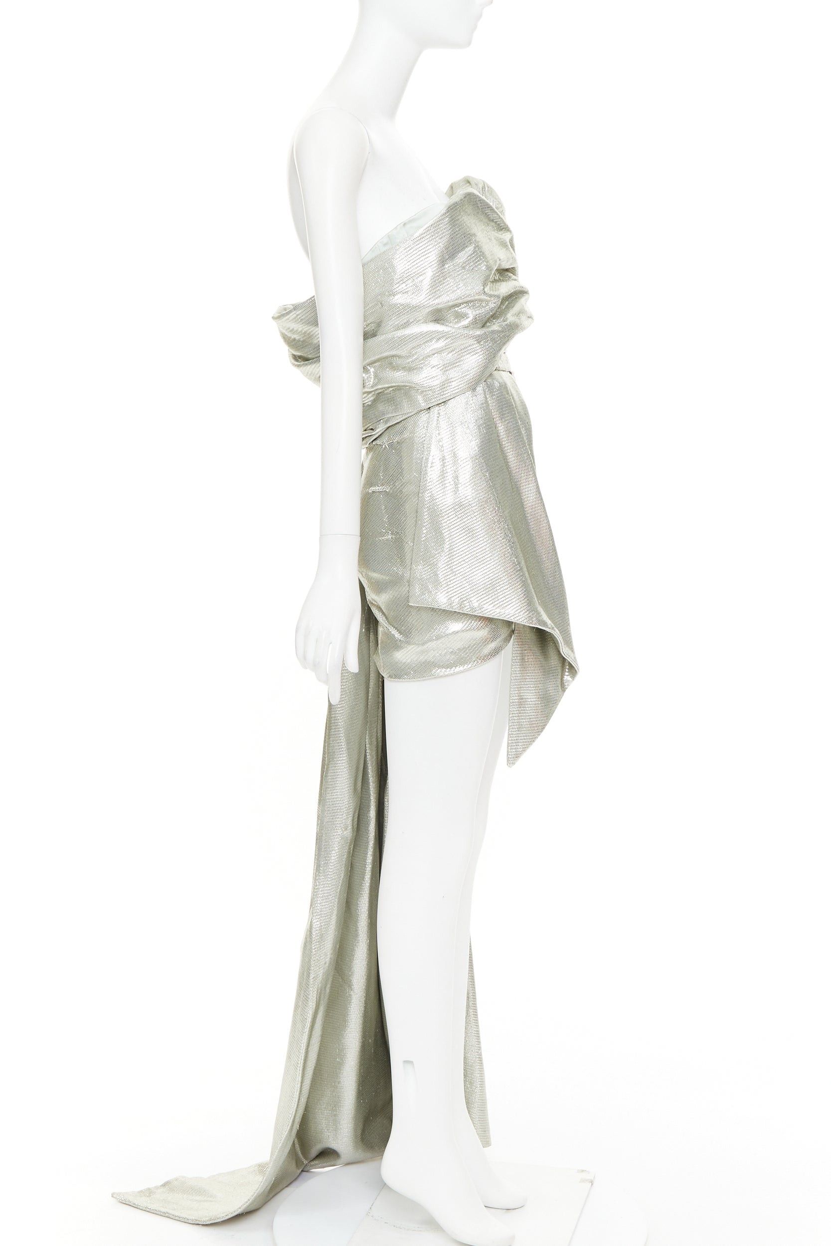 Alexandre Vauthier rare ALEXANDRE VAUTHIER COUTURE AW2019 Runway turquoise lame drape off shoulder train gown Size S / US 4 / IT 40 - 4 Thumbnail