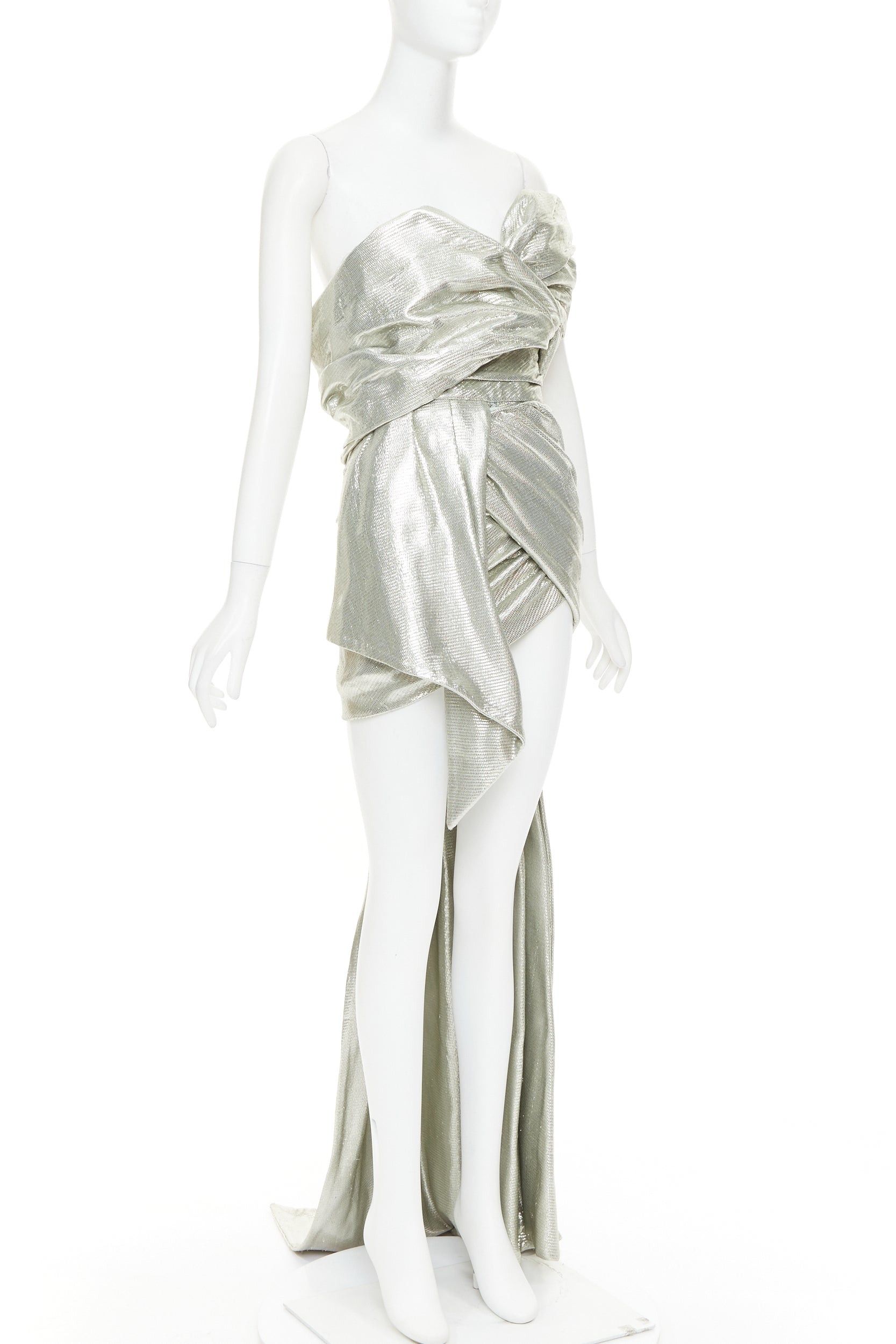 Alexandre Vauthier rare ALEXANDRE VAUTHIER COUTURE AW2019 Runway turquoise lame drape off shoulder train gown Size S / US 4 / IT 40 - 3 Thumbnail