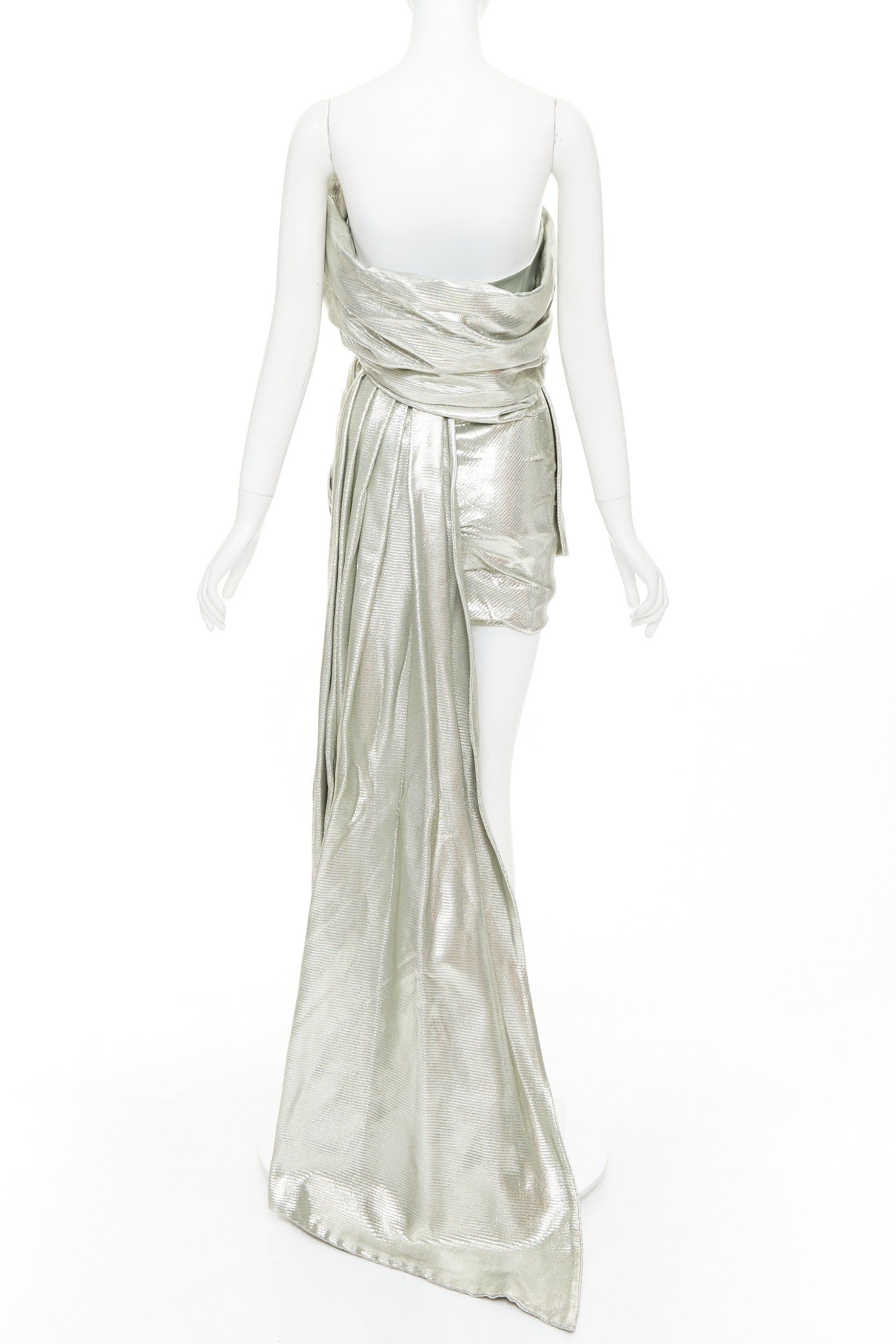 Alexandre Vauthier rare ALEXANDRE VAUTHIER COUTURE AW2019 Runway turquoise lame drape off shoulder train gown Size S / US 4 / IT 40 - 5 Thumbnail