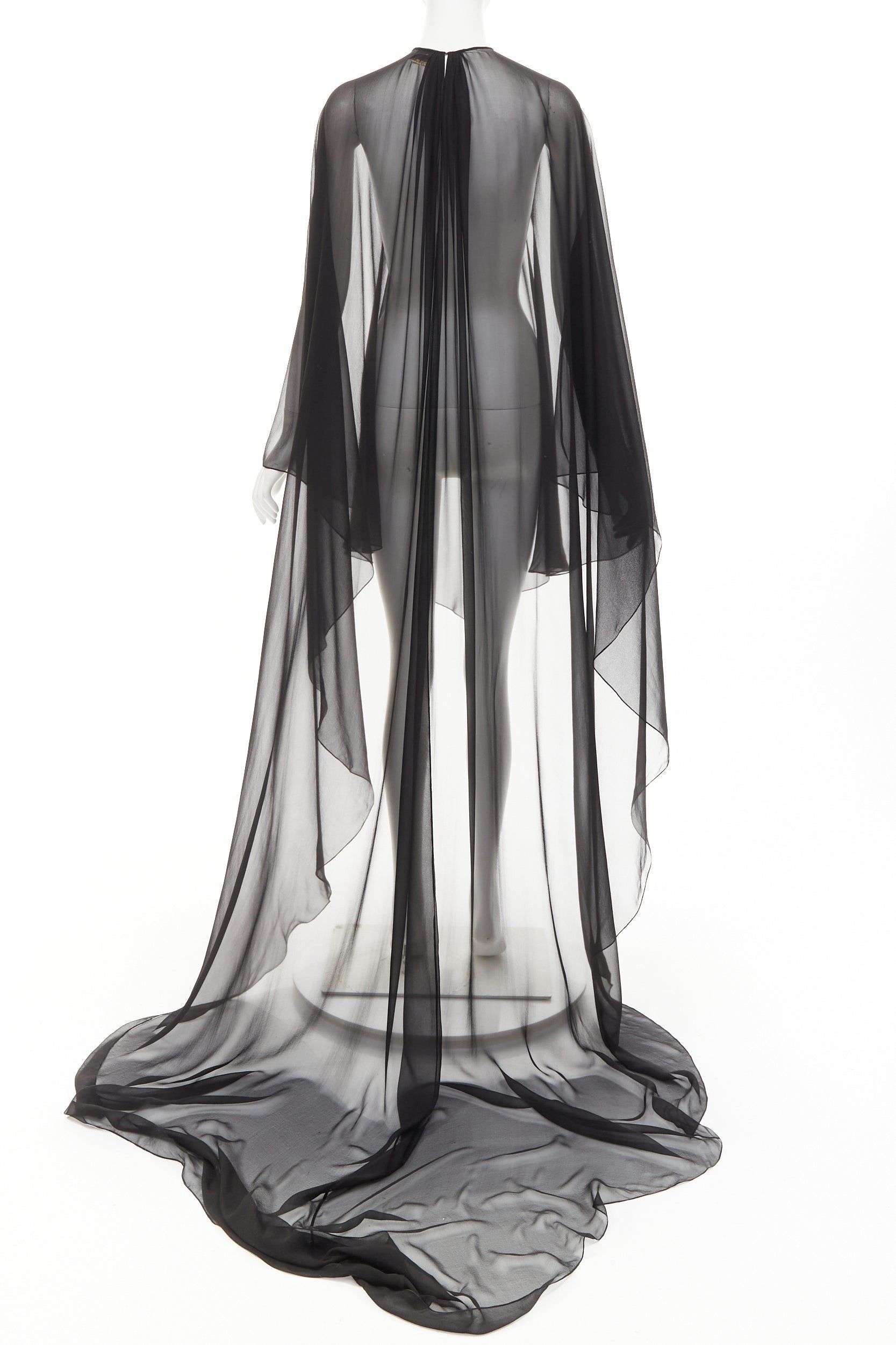 Alexandre Vauthier ALEXANDRE VAUTHIER COUTURE black sheer flowey cape style sleeves asymmetric high low cape kaftan top Size S / US 4 / IT 40 - 4 Thumbnail