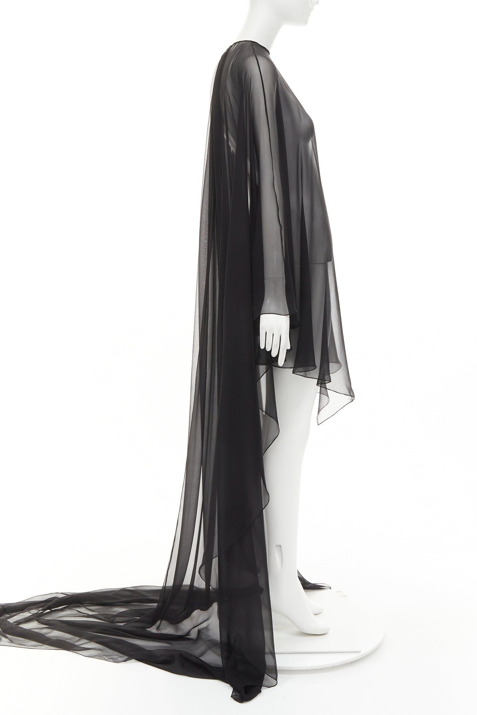 Alexandre Vauthier ALEXANDRE VAUTHIER COUTURE black sheer flowey cape style sleeves asymmetric high low cape kaftan top Size S / US 4 / IT 40 - 3 Thumbnail