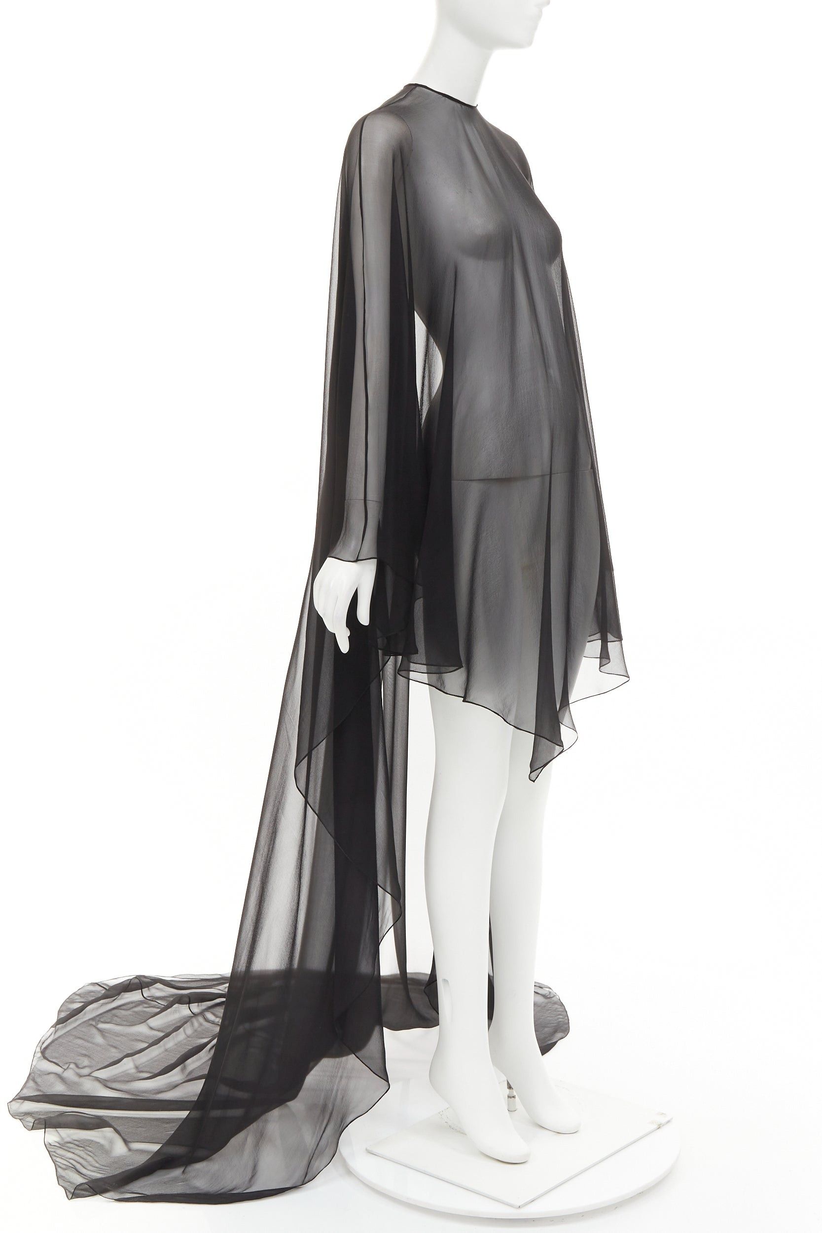 Alexandre Vauthier ALEXANDRE VAUTHIER COUTURE black sheer flowey cape style sleeves asymmetric high low cape kaftan top Size S / US 4 / IT 40 - 2 Thumbnail