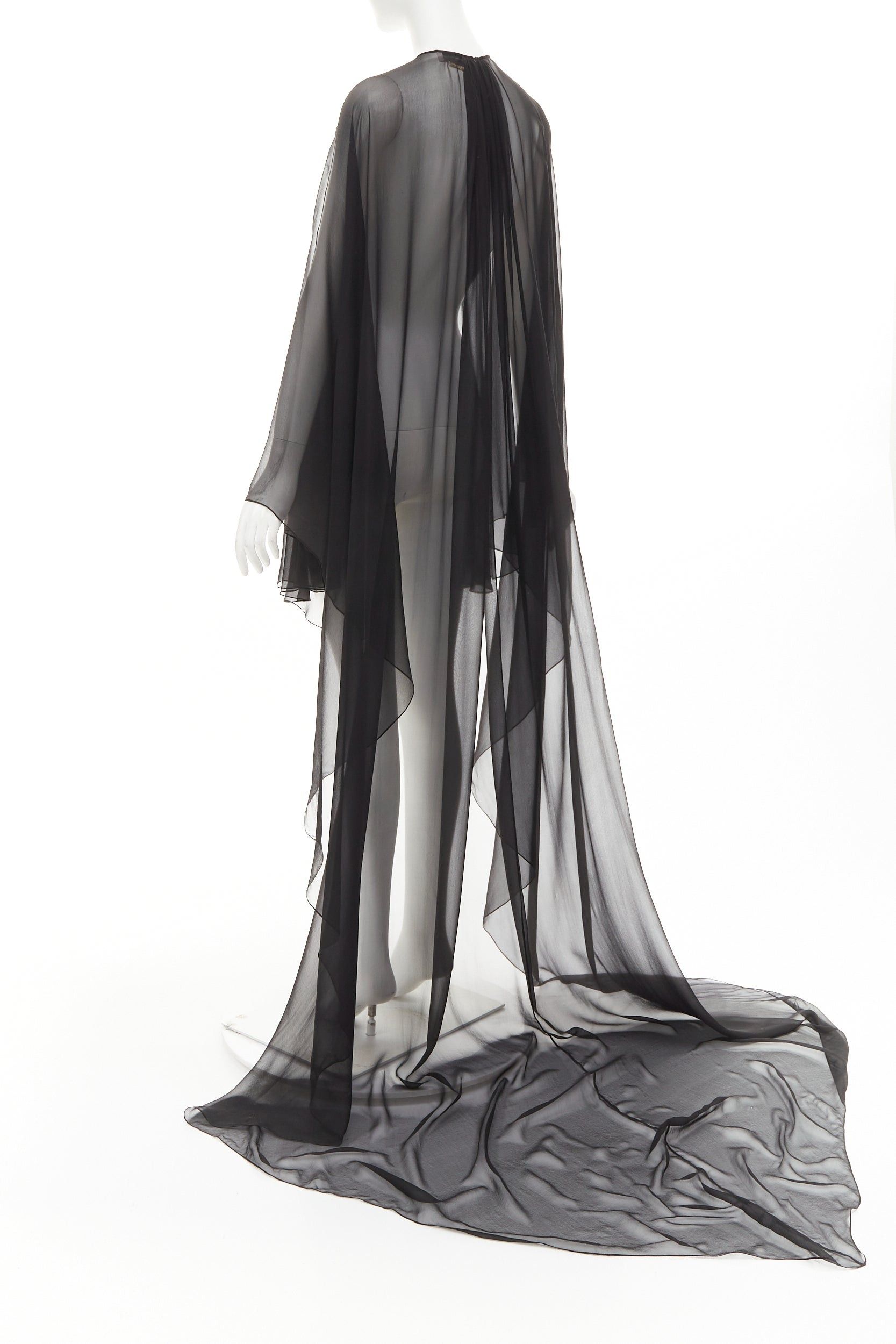 Alexandre Vauthier ALEXANDRE VAUTHIER COUTURE black sheer flowey cape style sleeves asymmetric high low cape kaftan top Size S / US 4 / IT 40 - 5 Thumbnail