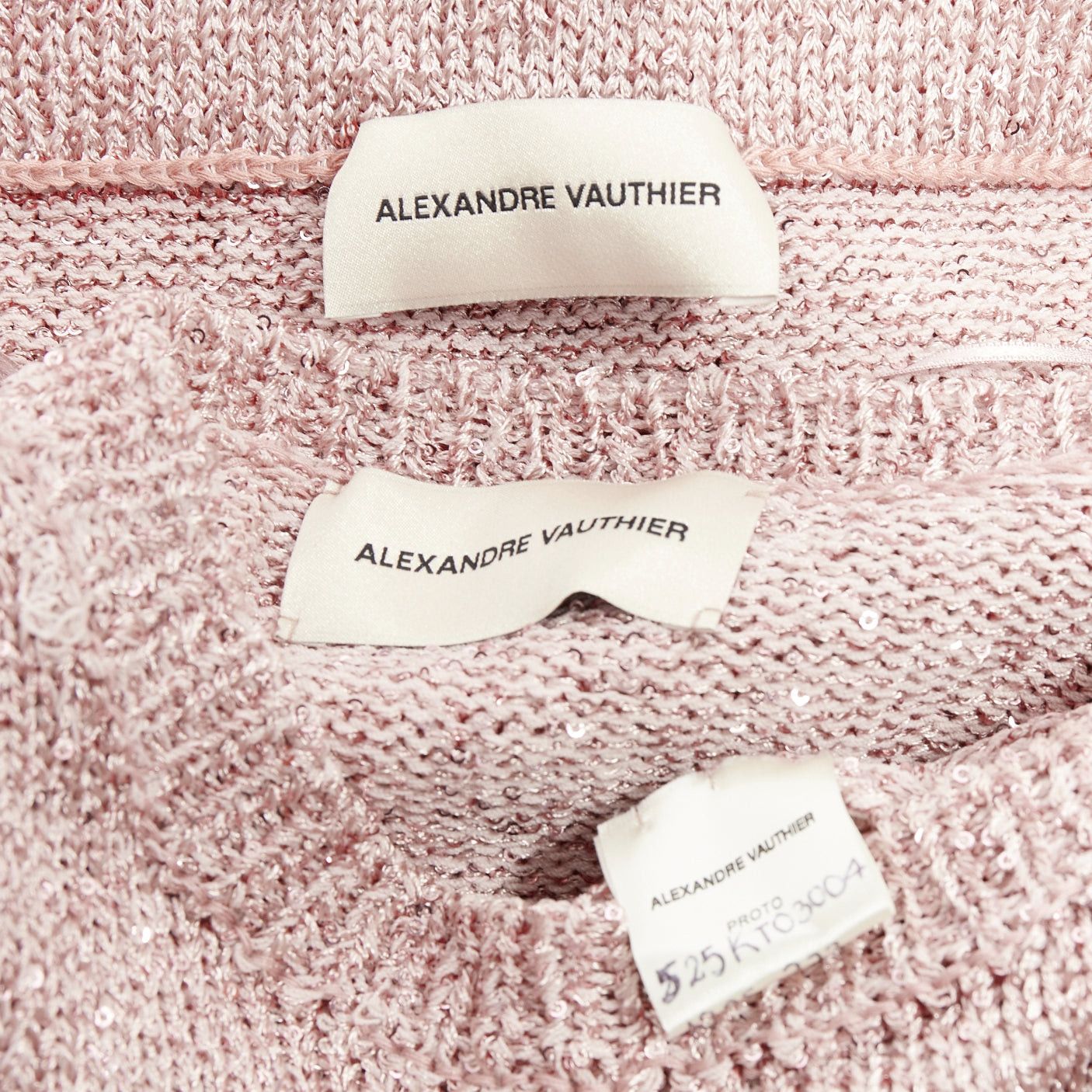 Alexandre Vauthier ALEXANDRE VAUTHIER Rose light pink sequinned metallic lurex knit crop sweater mini skirt Size S / US 4 / IT 40 - 9 Thumbnail