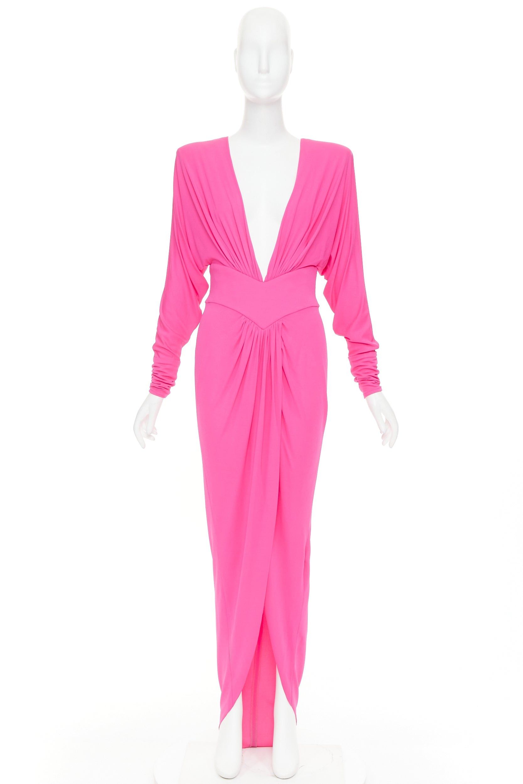 Alexandre Vauthier ALEXANDRE VAUTHIER pink viscose Power shoulder plunge drape dress FE36 Size S / US 4 / IT 40 - 11 Thumbnail