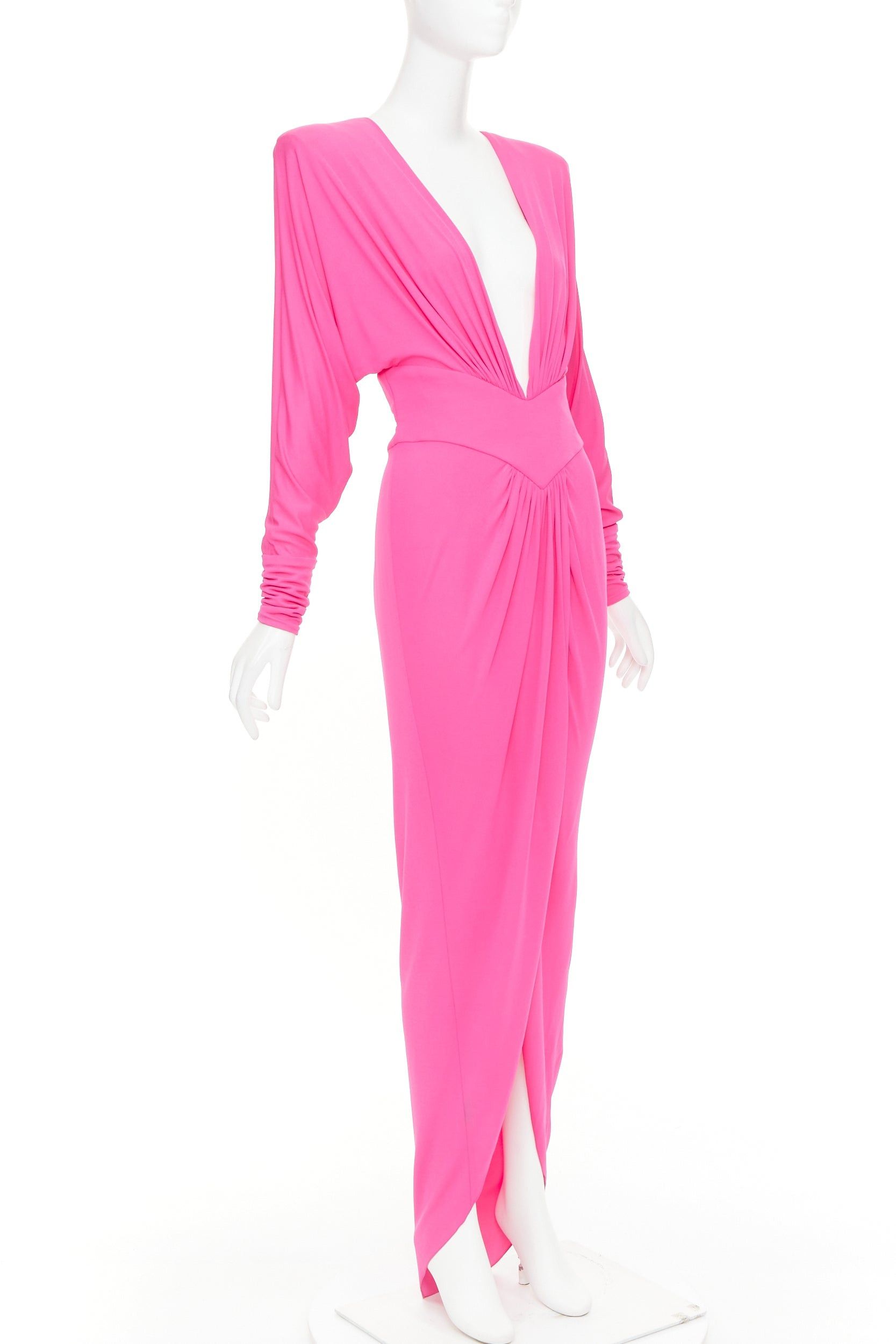 Alexandre Vauthier ALEXANDRE VAUTHIER pink viscose Power shoulder plunge drape dress FE36 Size S / US 4 / IT 40 - 3 Thumbnail