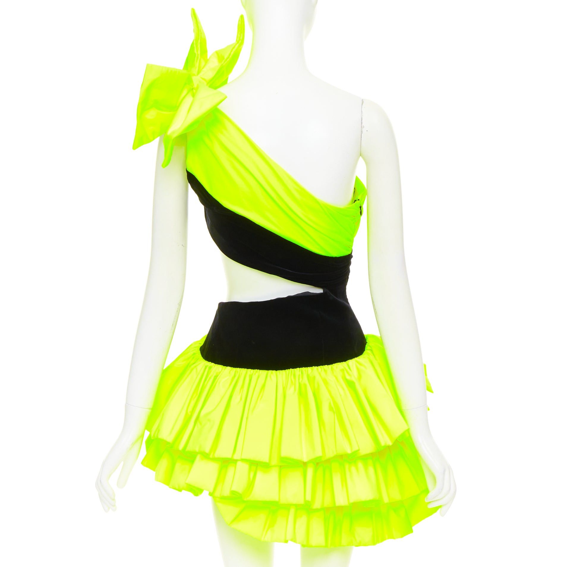 Alexandre Vauthier rare ALEXANDRE VAUTHIER SS2023 Runway neon yellow black velvet cut out ruffle dress Size S / US 4 / IT 40 - 5 Thumbnail