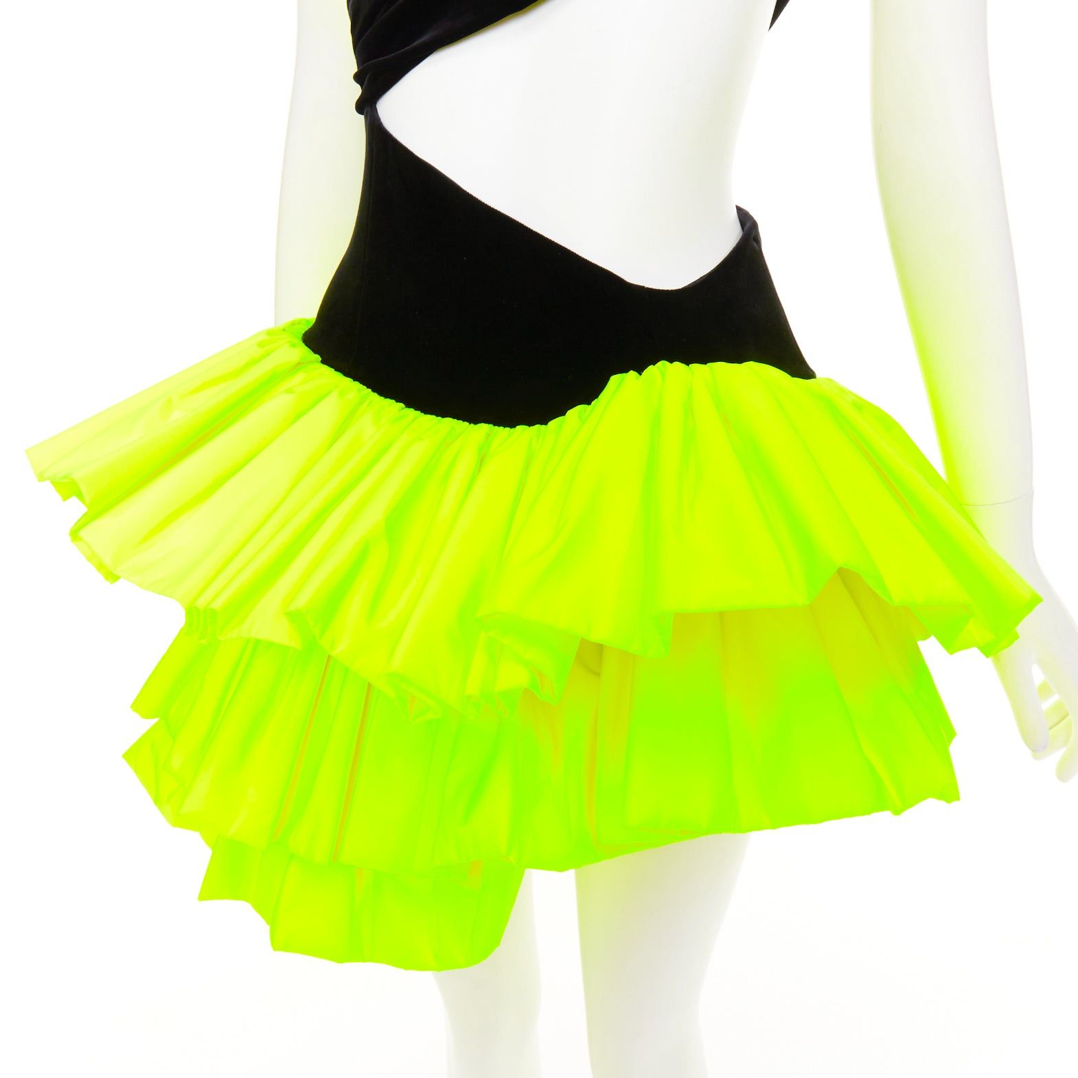 Alexandre Vauthier rare ALEXANDRE VAUTHIER SS2023 Runway neon yellow black velvet cut out ruffle dress Size S / US 4 / IT 40 - 2 Thumbnail