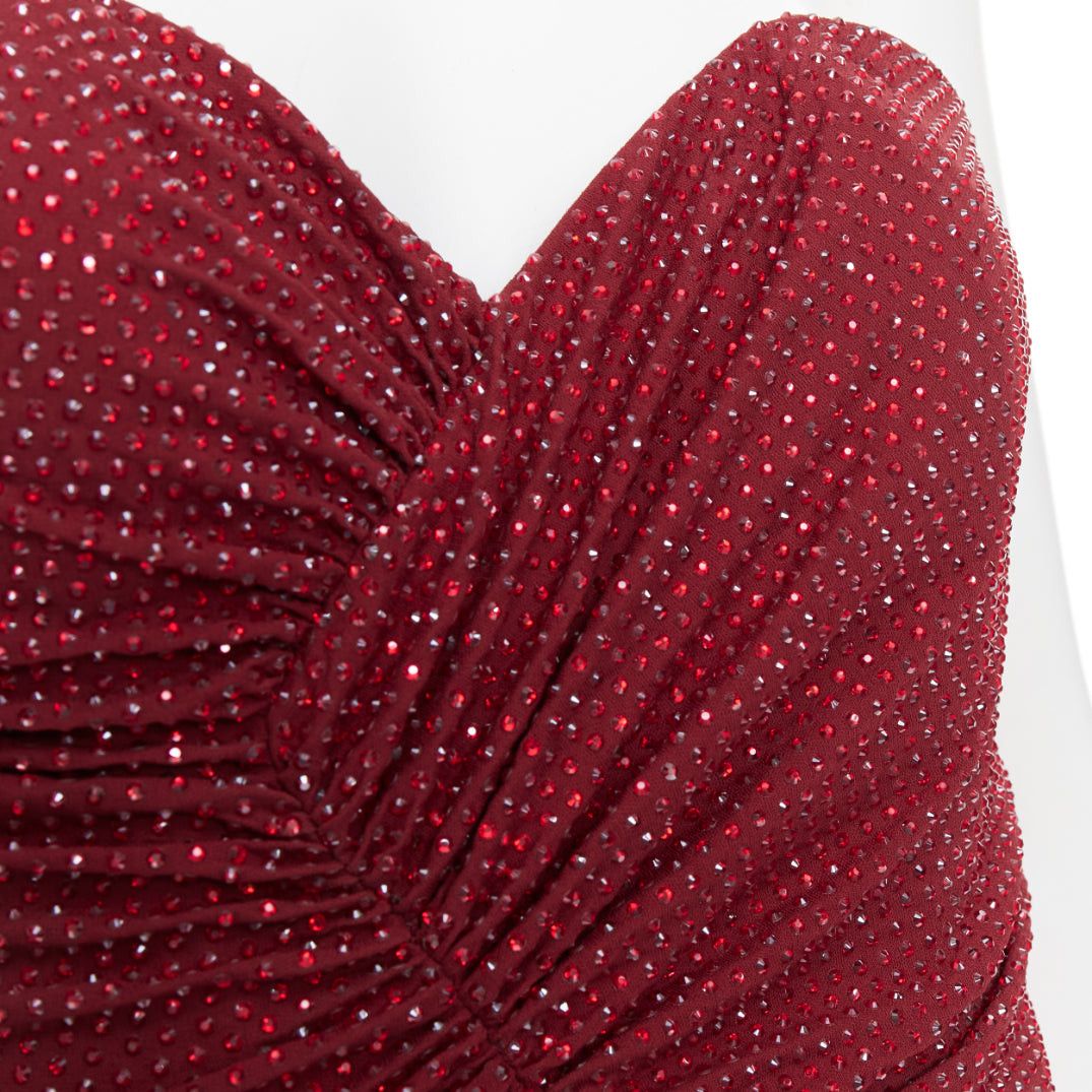 Alexandre Vauthier ALEXANDRE VAUTHIER Daring Red crystal strass sweetheart asymmetric ruched slit gown dress Size S / US 4 / IT 40 - 2 Thumbnail