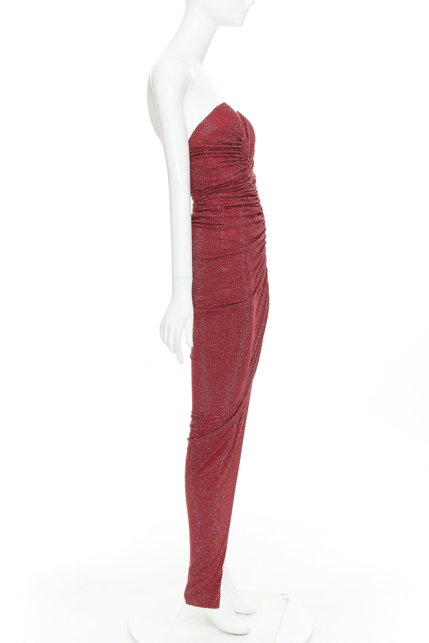 Alexandre Vauthier ALEXANDRE VAUTHIER Daring Red crystal strass sweetheart asymmetric ruched slit gown dress Size S / US 4 / IT 40 - 4 Thumbnail
