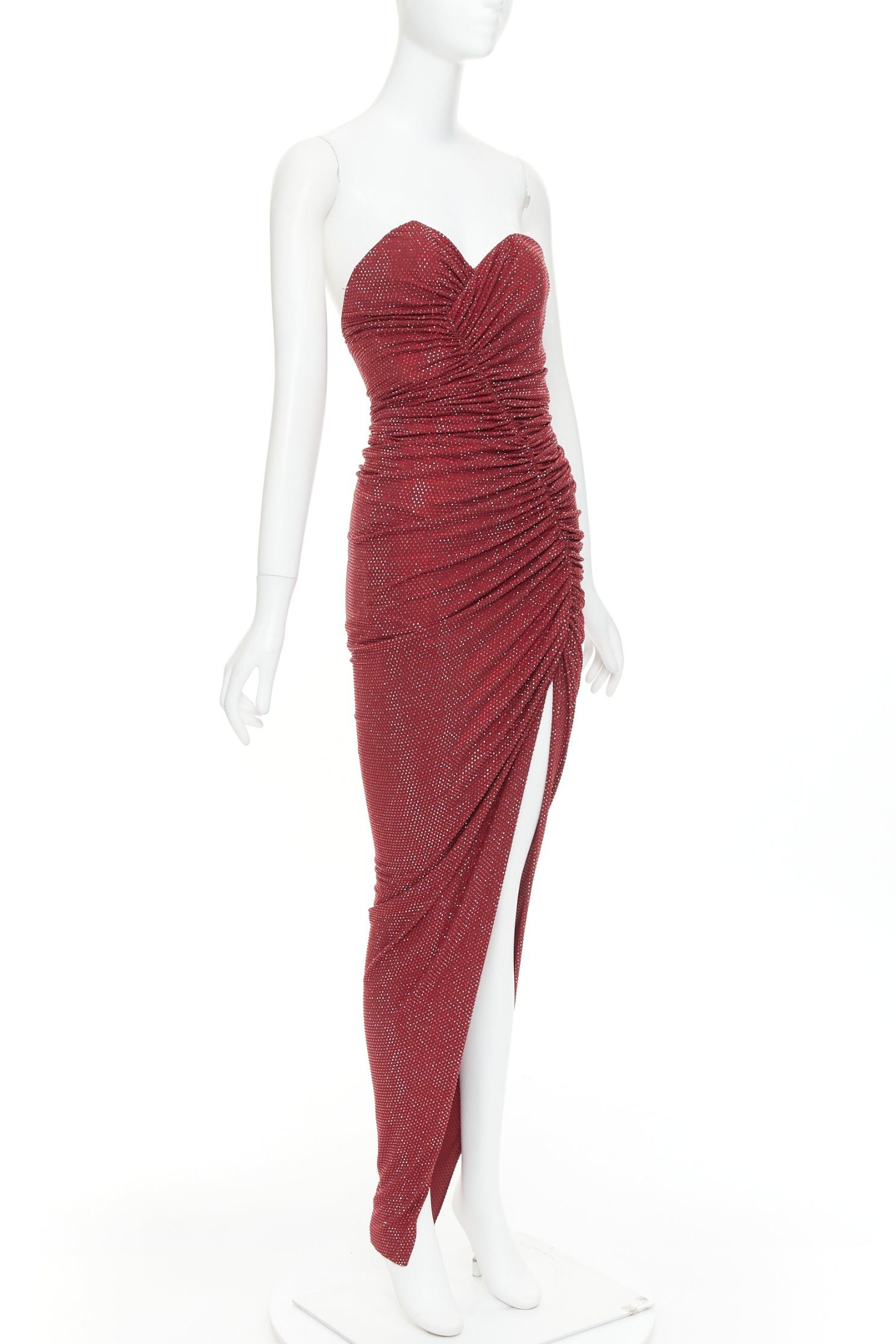 Alexandre Vauthier ALEXANDRE VAUTHIER Daring Red crystal strass sweetheart asymmetric ruched slit gown dress Size S / US 4 / IT 40 - 3 Thumbnail