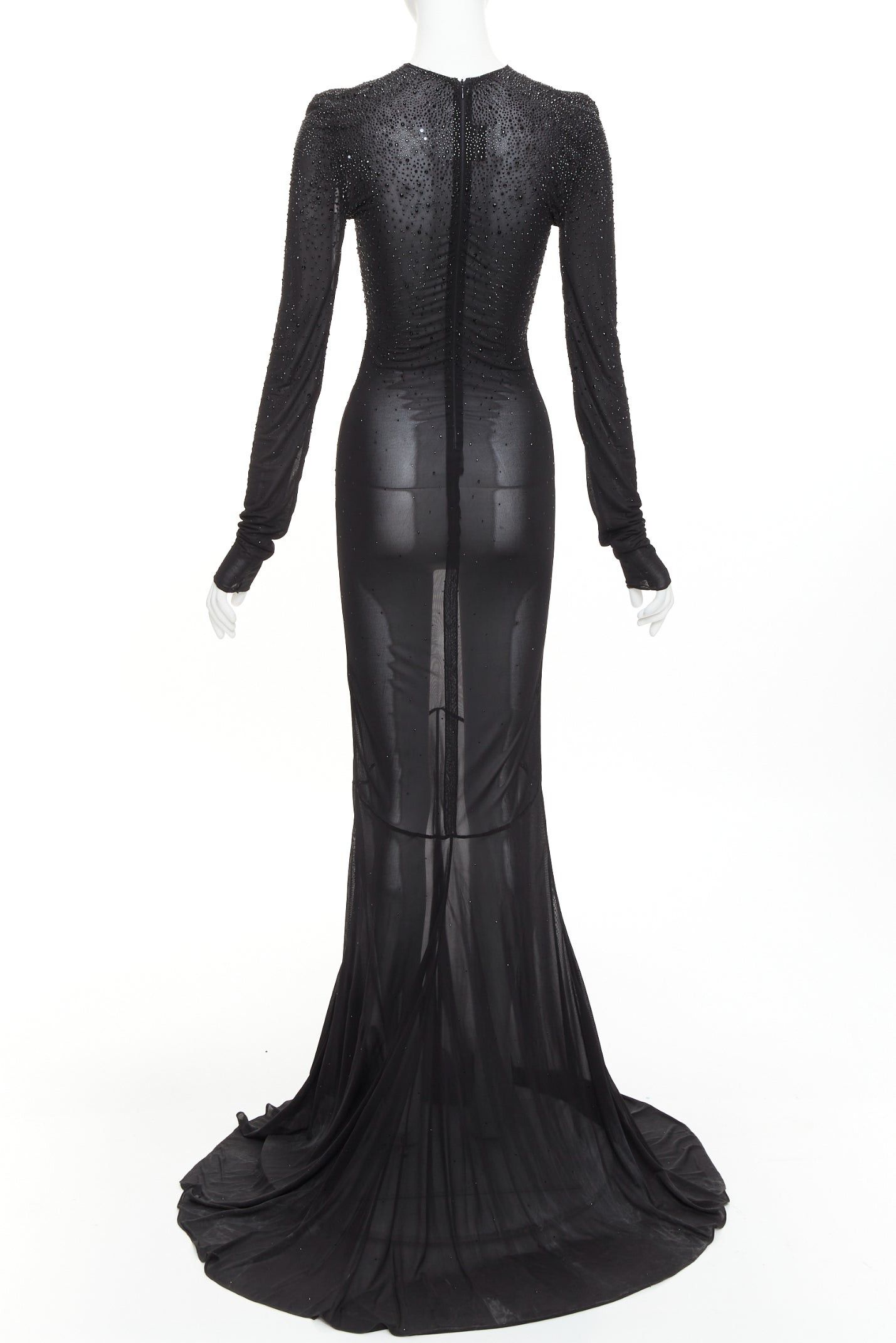 Alexandre Vauthier ALEXANDRE VAUTHIER black sheer degrade crystal long sleeve long train gown dress Size S / US 4 / IT 40 - 5 Thumbnail