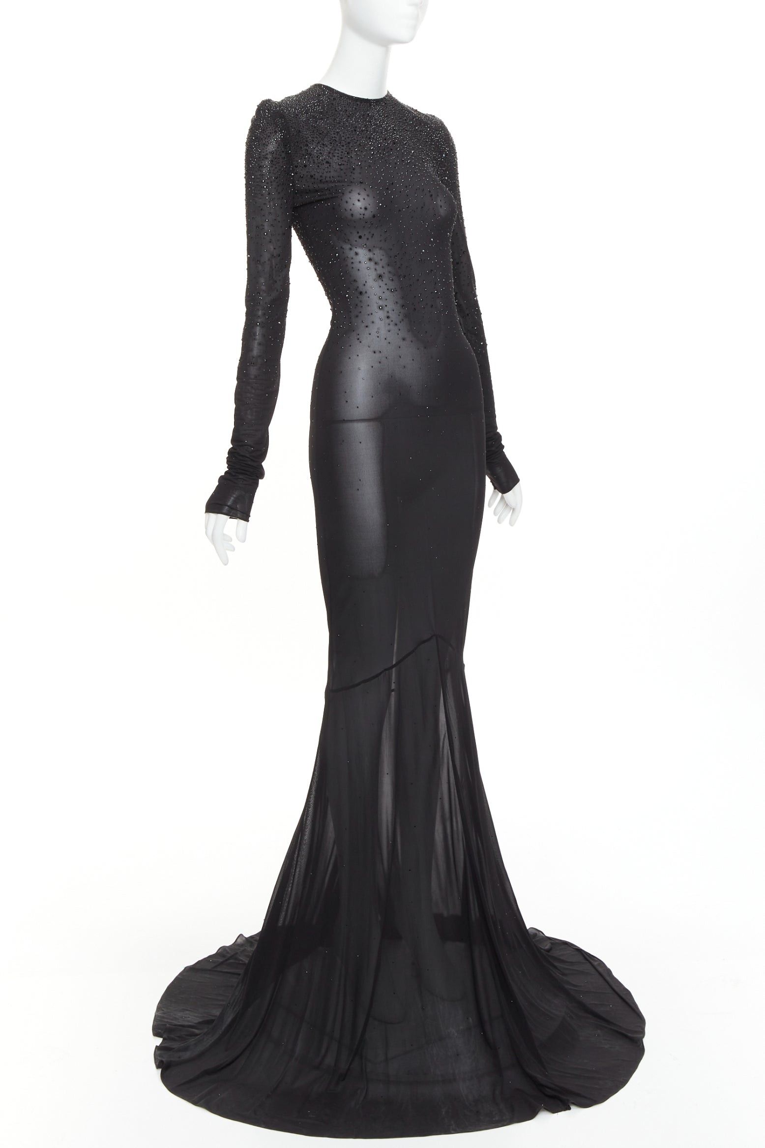 Alexandre Vauthier ALEXANDRE VAUTHIER black sheer degrade crystal long sleeve long train gown dress Size S / US 4 / IT 40 - 3 Thumbnail