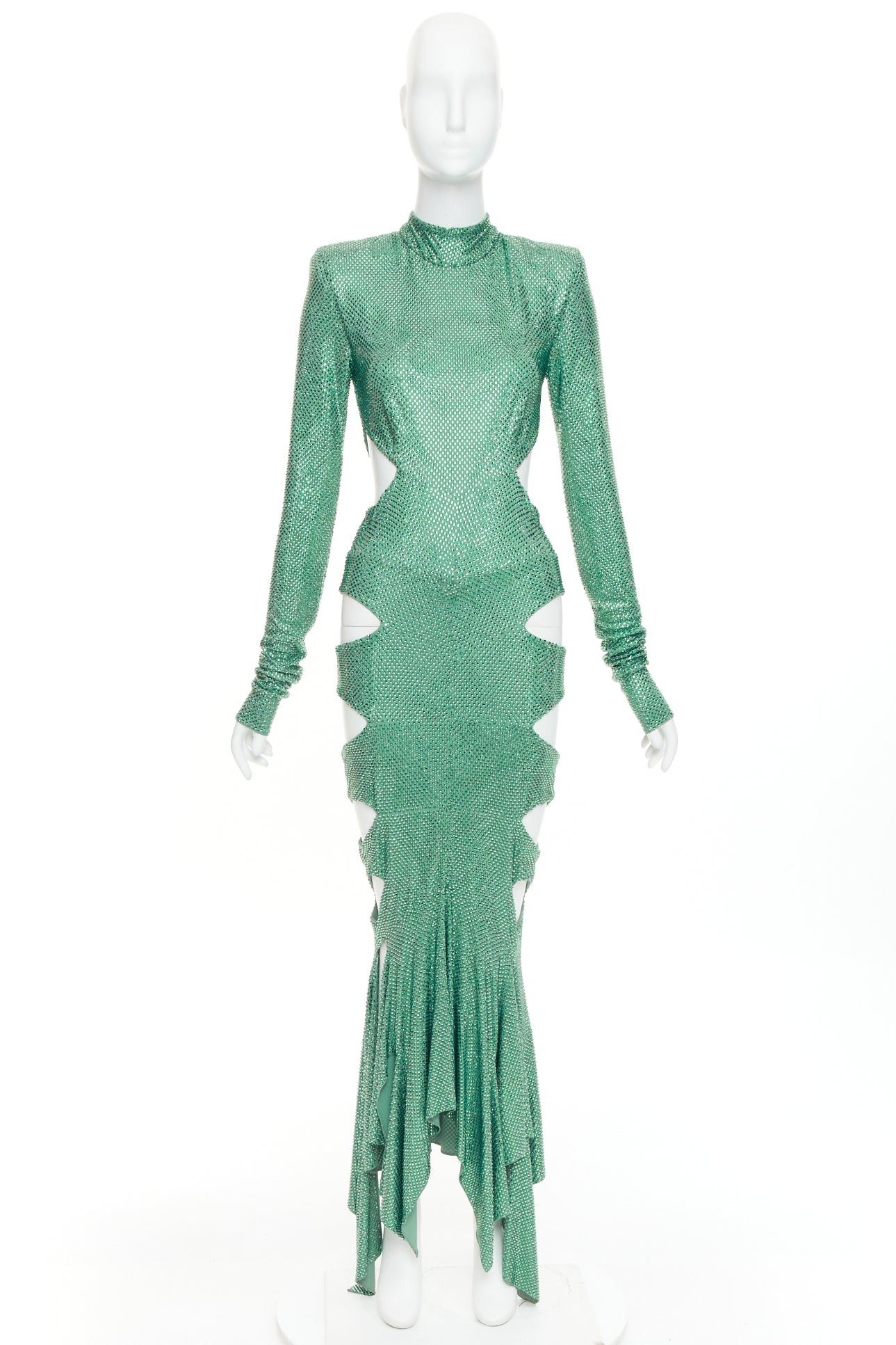 Alexandre Vauthier rare ALEXANDRE VAUTHIER COUTURE SS2020 Runway green strass crystal high neck cut out gown Size S / US 4 / IT 40 - 14 Thumbnail