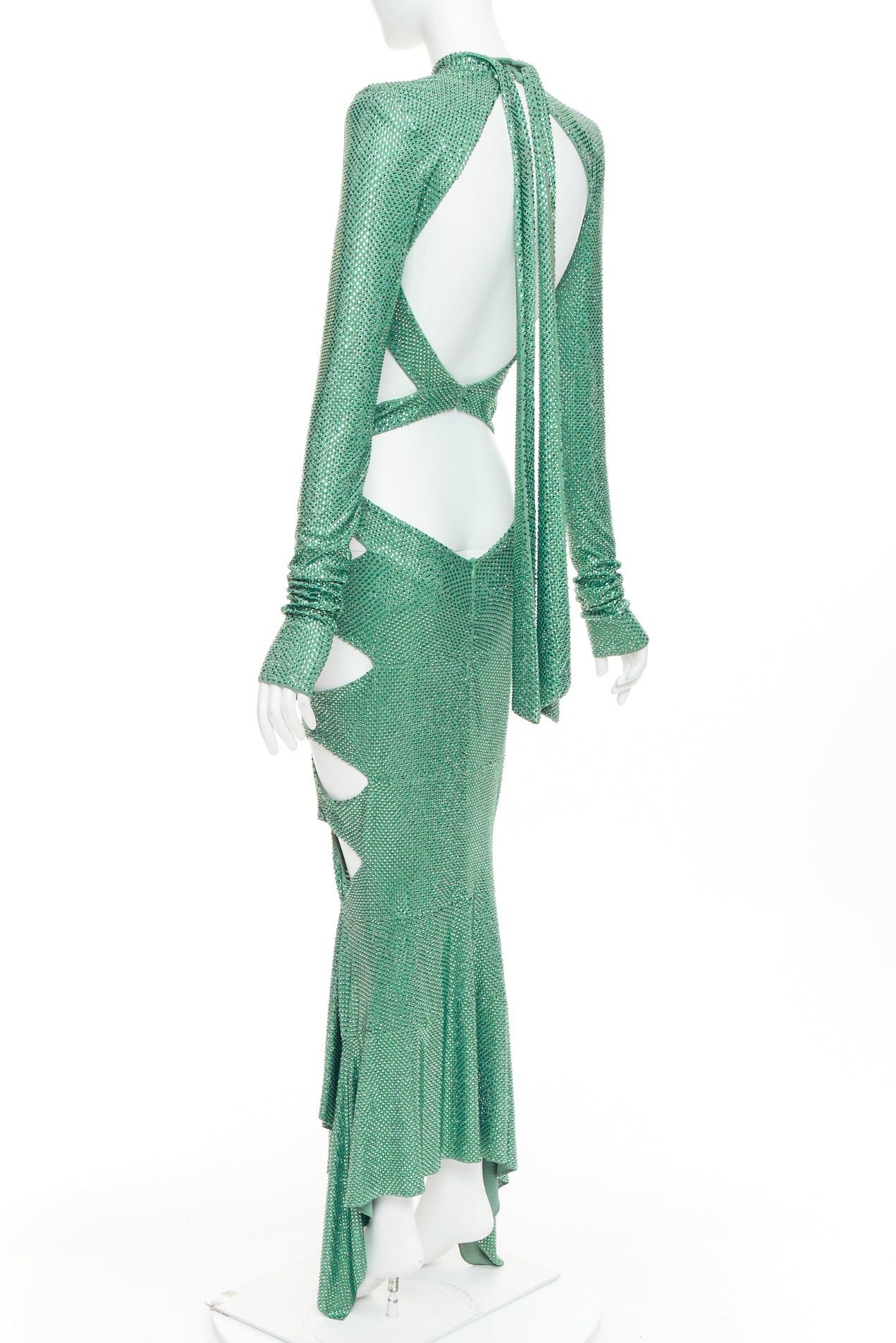 Alexandre Vauthier rare ALEXANDRE VAUTHIER COUTURE SS2020 Runway green strass crystal high neck cut out gown Size S / US 4 / IT 40 - 6 Thumbnail