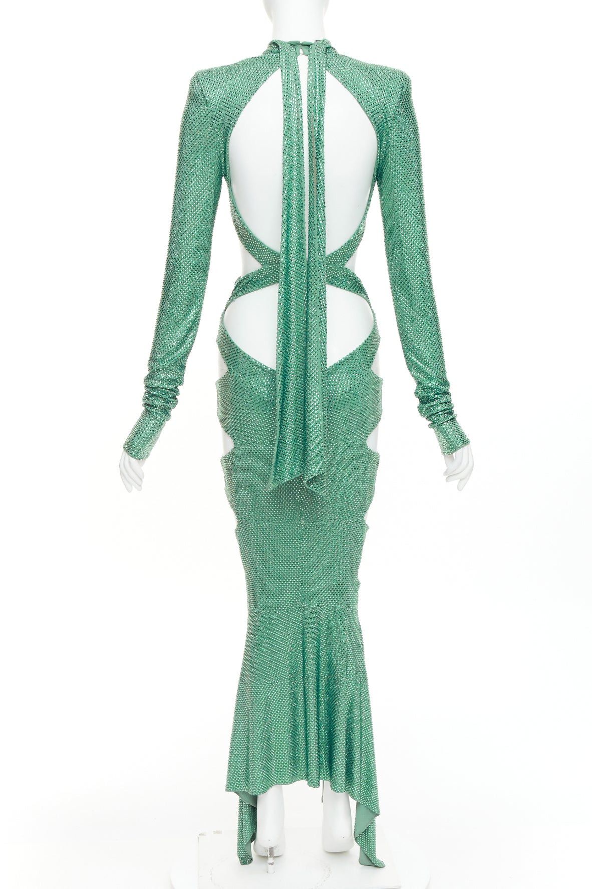 Alexandre Vauthier rare ALEXANDRE VAUTHIER COUTURE SS2020 Runway green strass crystal high neck cut out gown Size S / US 4 / IT 40 - 5 Thumbnail