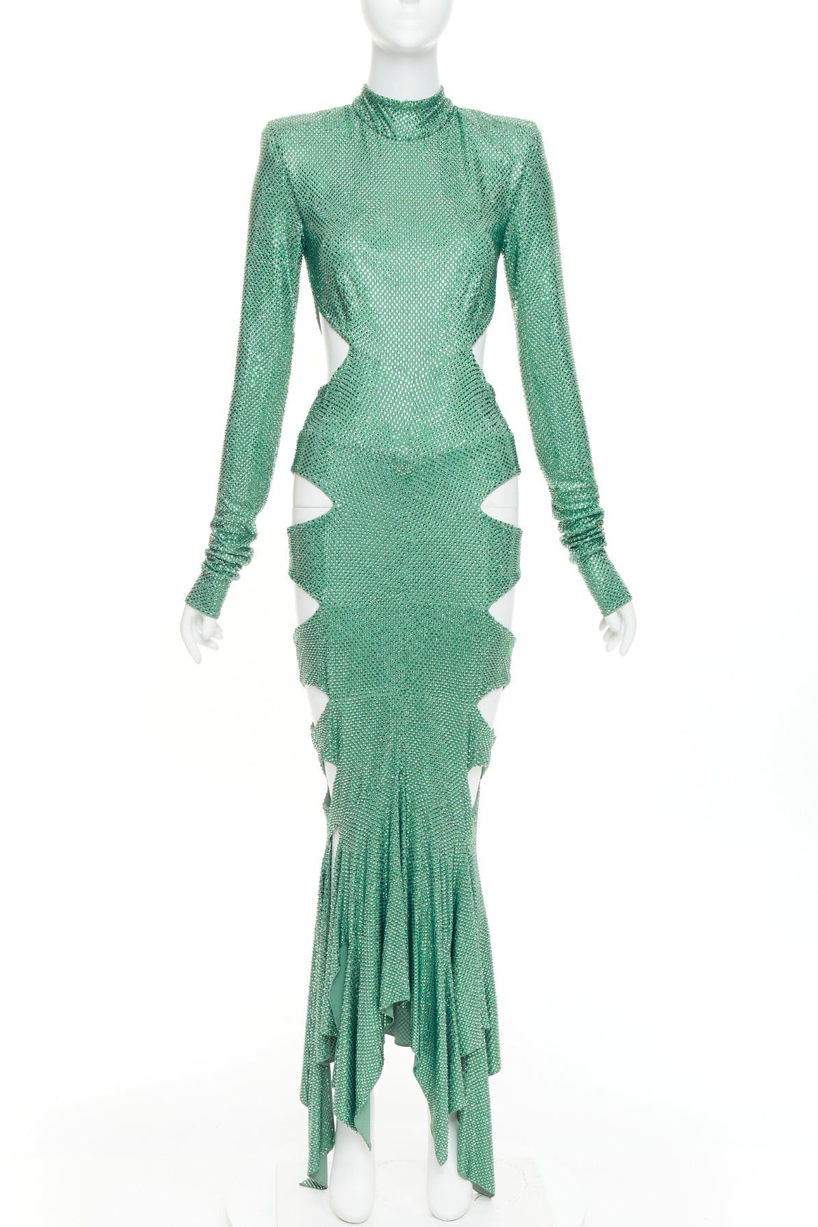 Alexandre Vauthier rare ALEXANDRE VAUTHIER COUTURE SS2020 Runway green strass crystal high neck cut out gown Size S / US 4 / IT 40 - 3 Thumbnail