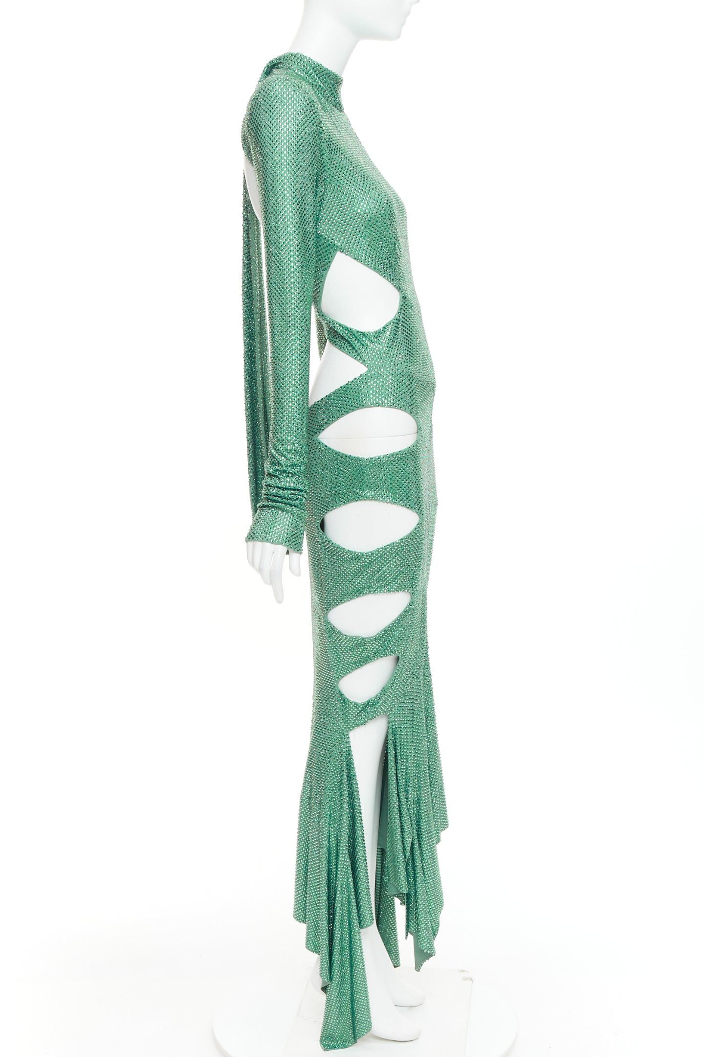 Alexandre Vauthier rare ALEXANDRE VAUTHIER COUTURE SS2020 Runway green strass crystal high neck cut out gown Size S / US 4 / IT 40 - 4 Thumbnail