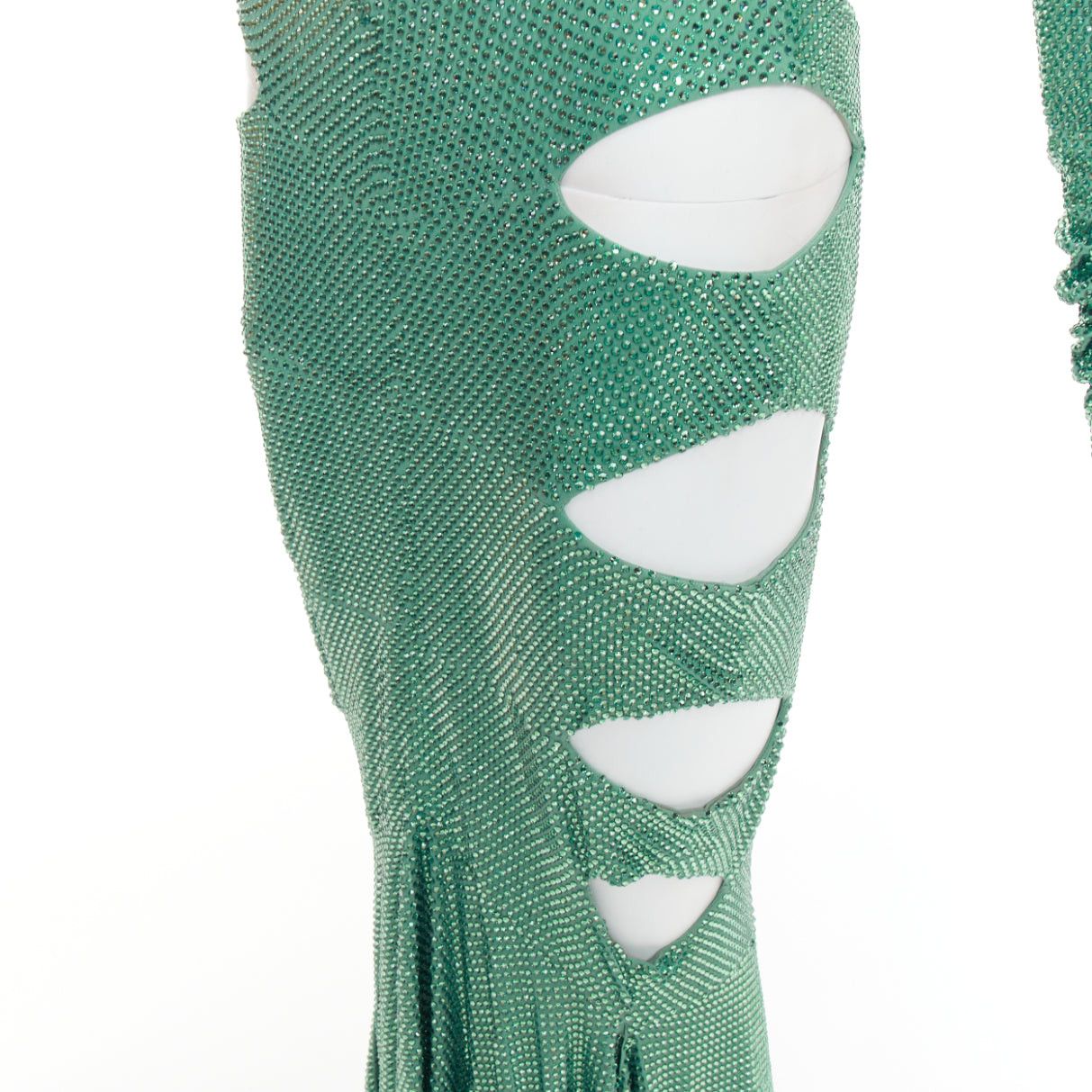 Alexandre Vauthier rare ALEXANDRE VAUTHIER COUTURE SS2020 Runway green strass crystal high neck cut out gown Size S / US 4 / IT 40 - 9 Thumbnail