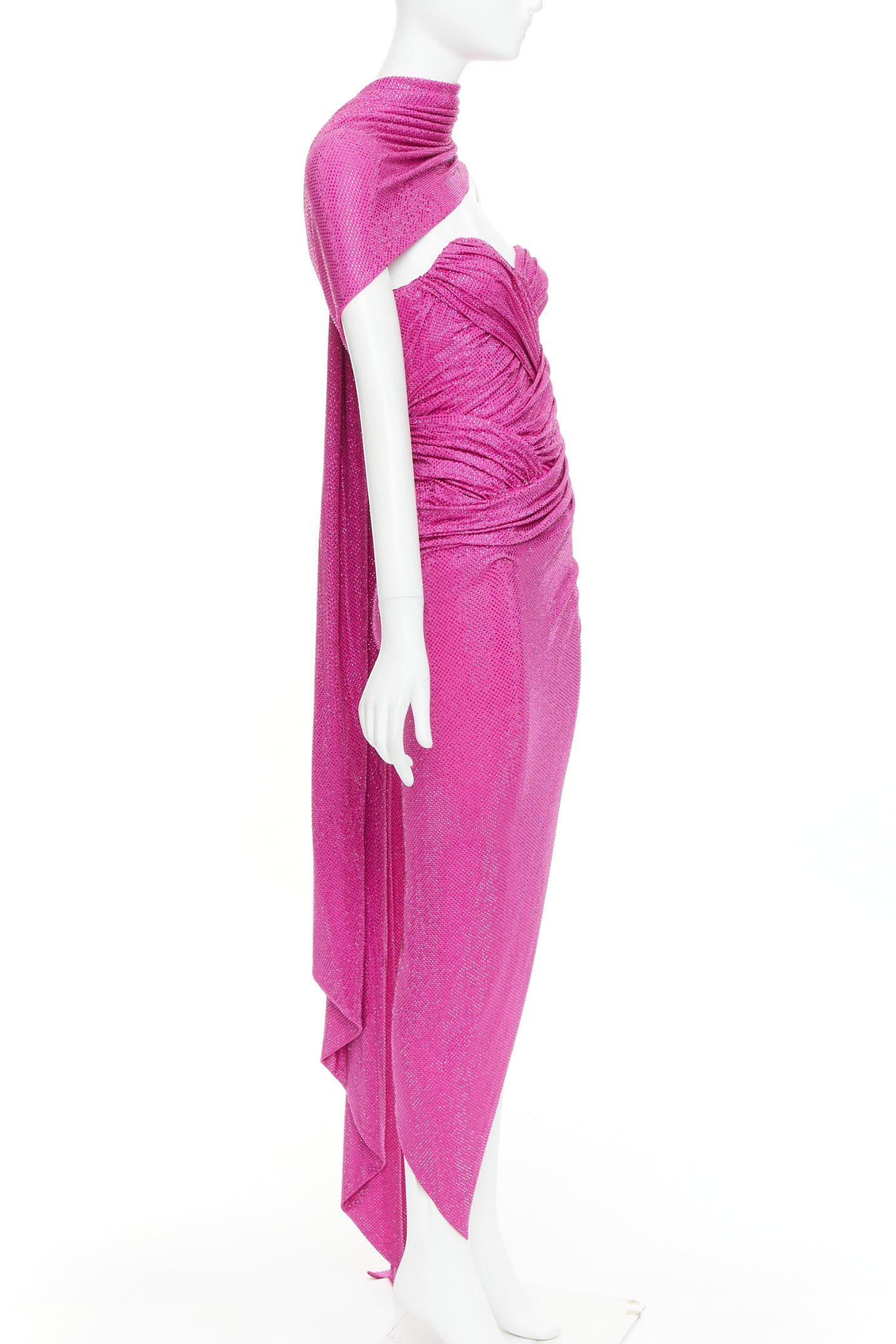 Alexandre Vauthier rare ALEXANDRE VAUTHIER COUTURE AW2019 Runway hot pink micro crystal neck sash drape asymmetric gown Size S / US 4 / IT 40 - 3 Thumbnail