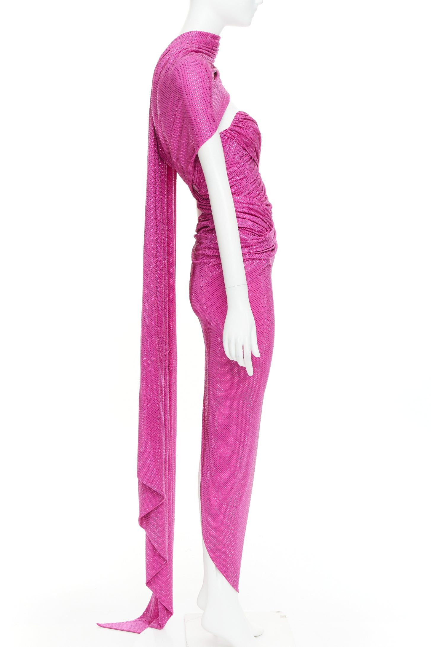 Alexandre Vauthier rare ALEXANDRE VAUTHIER COUTURE AW2019 Runway hot pink micro crystal neck sash drape asymmetric gown Size S / US 4 / IT 40 - 4 Thumbnail