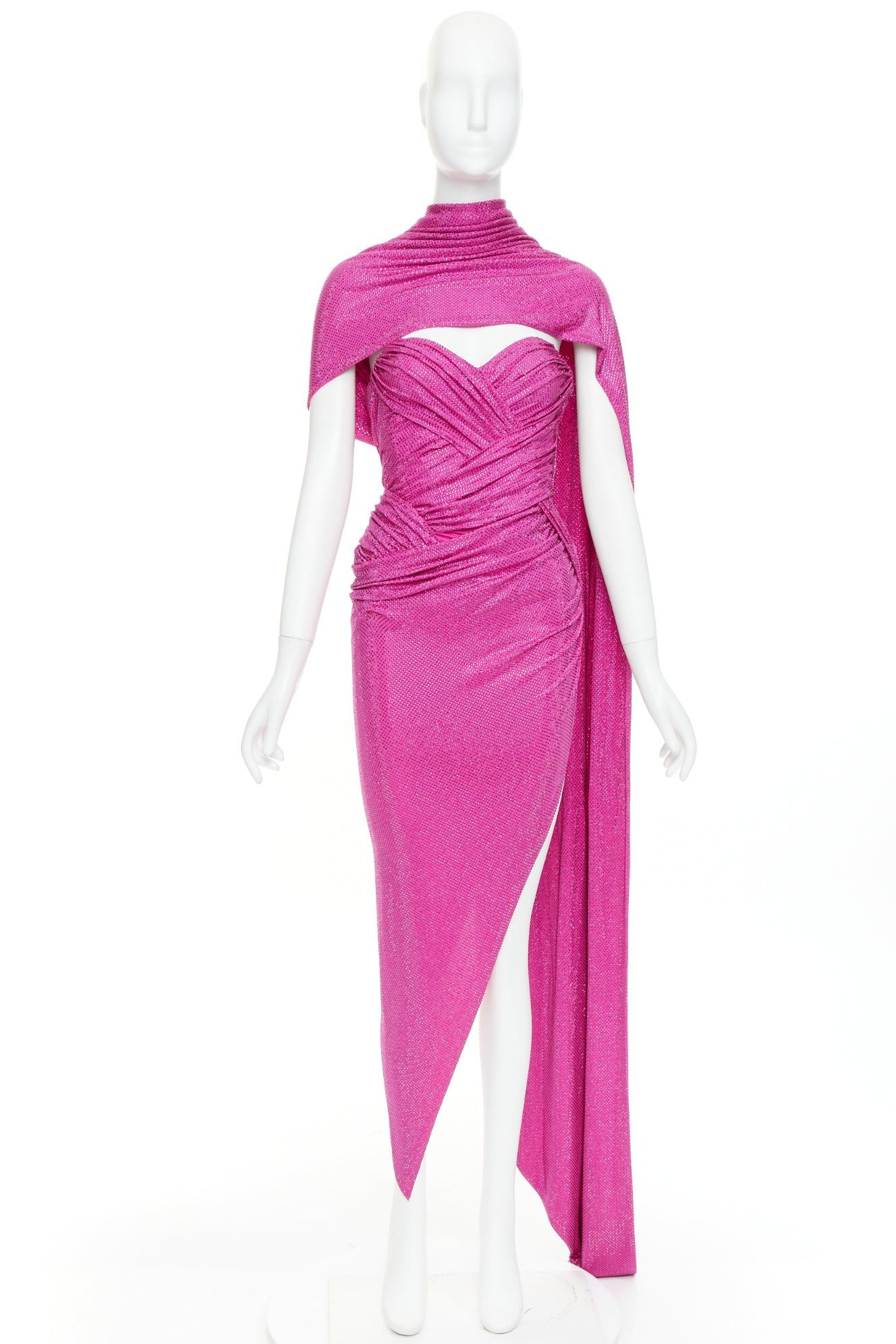 Alexandre Vauthier rare ALEXANDRE VAUTHIER COUTURE AW2019 Runway hot pink micro crystal neck sash drape asymmetric gown Size S / US 4 / IT 40 - 13 Thumbnail
