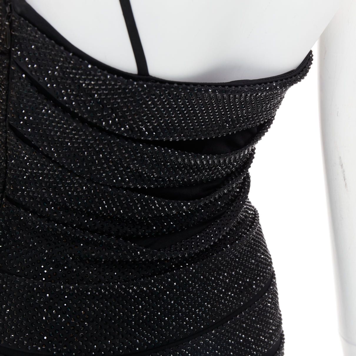 Alexandre Vauthier ALEXANDRE VAUTHIER black crystal strass embellished stretched panel bandage mini slip dress Size S / US 4 / IT 40 - 7 Thumbnail