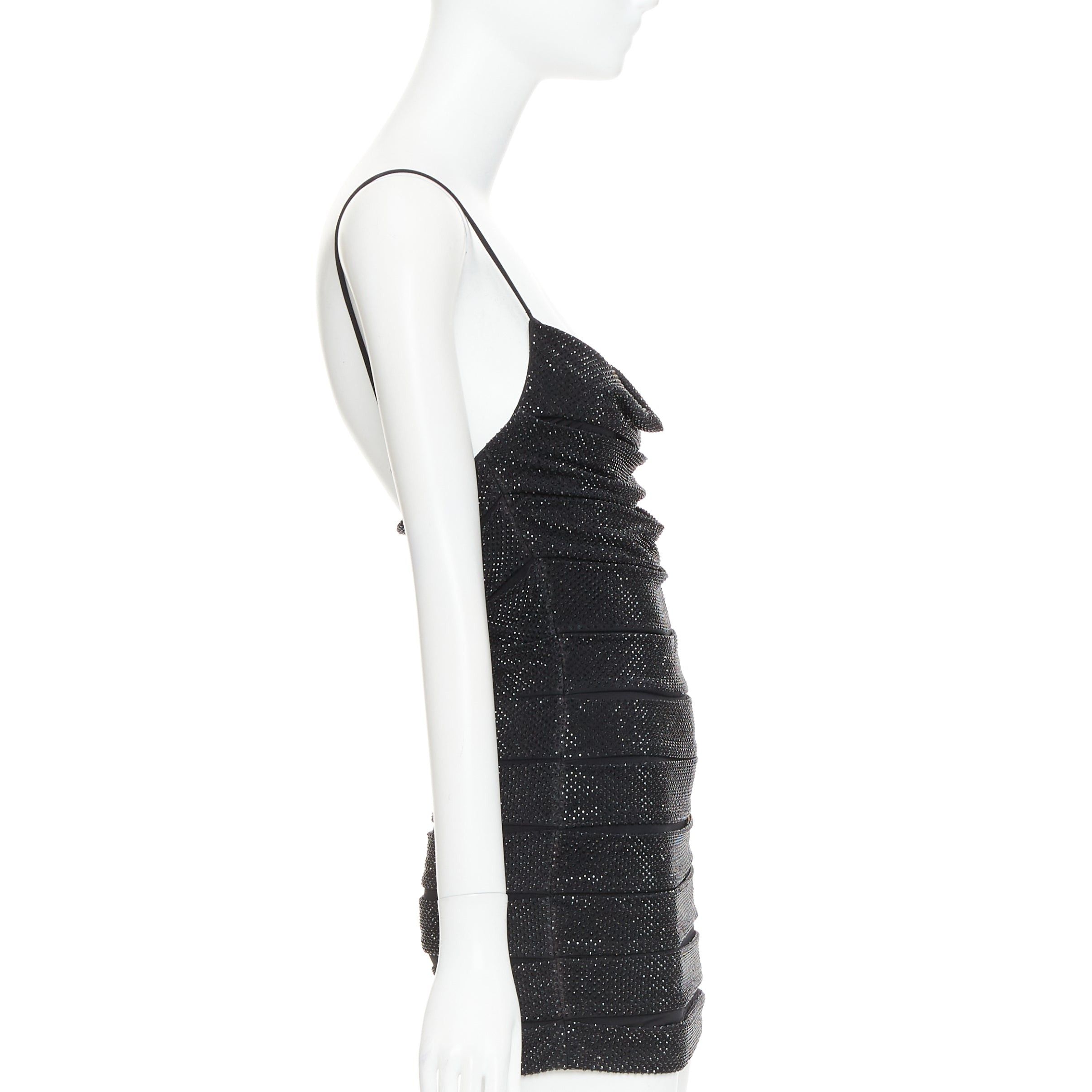 Alexandre Vauthier ALEXANDRE VAUTHIER black crystal strass embellished stretched panel bandage mini slip dress Size S / US 4 / IT 40 - 4 Thumbnail