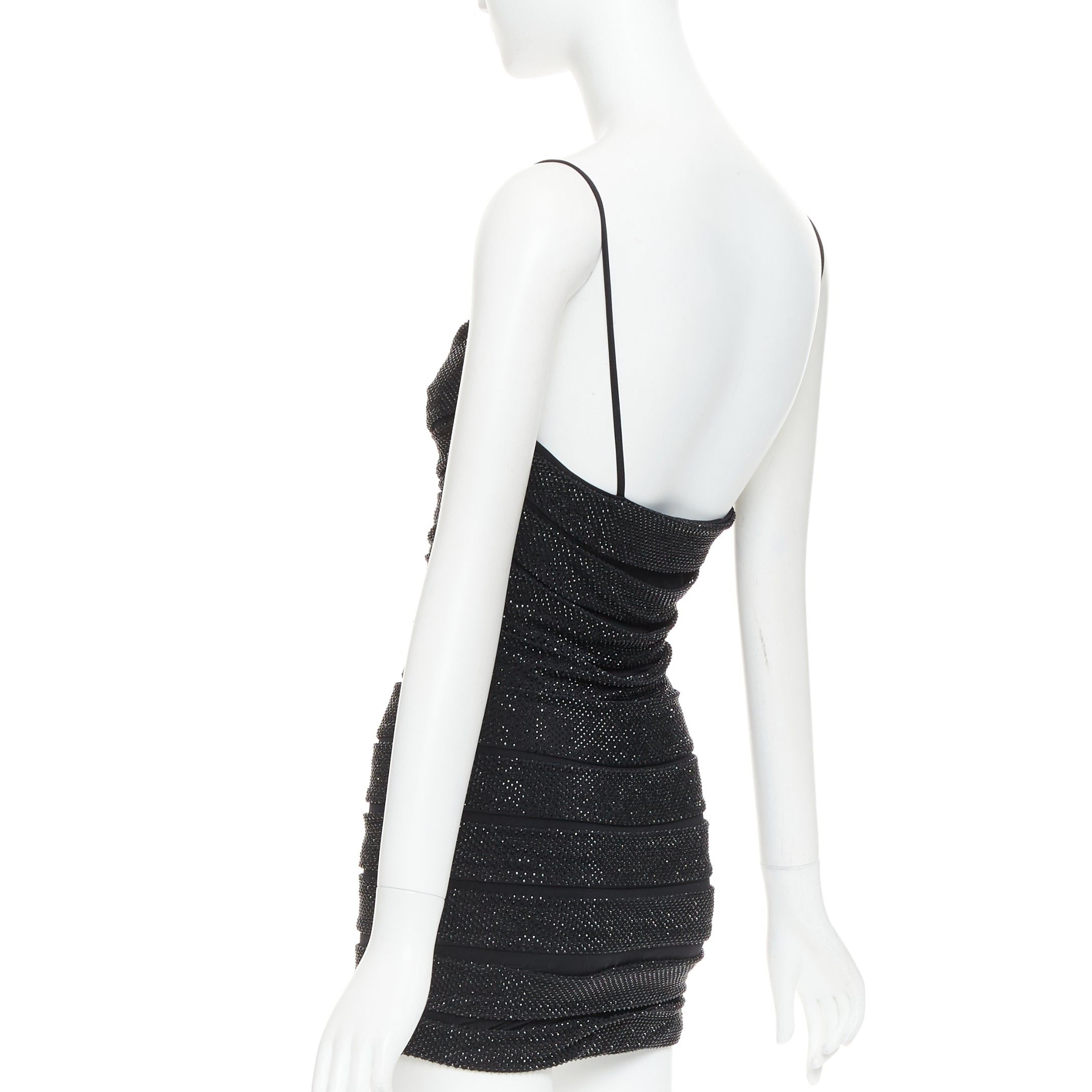 Alexandre Vauthier ALEXANDRE VAUTHIER black crystal strass embellished stretched panel bandage mini slip dress Size S / US 4 / IT 40 - 6 Thumbnail