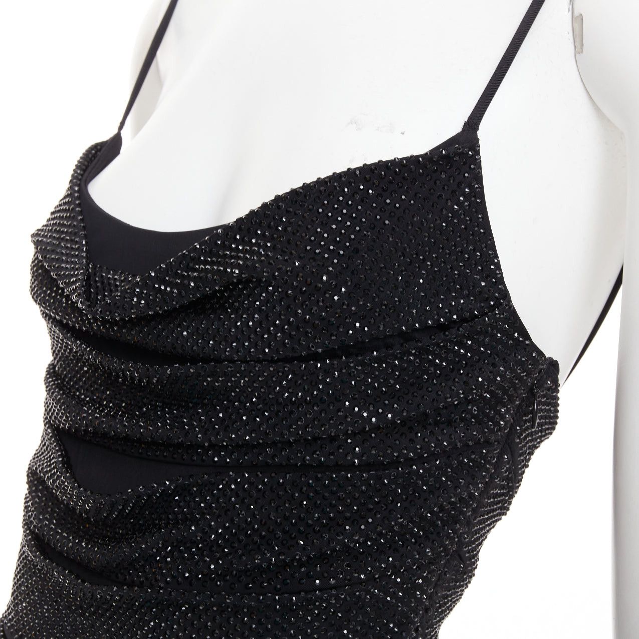 Alexandre Vauthier ALEXANDRE VAUTHIER black crystal strass embellished stretched panel bandage mini slip dress Size S / US 4 / IT 40 - 2 Thumbnail